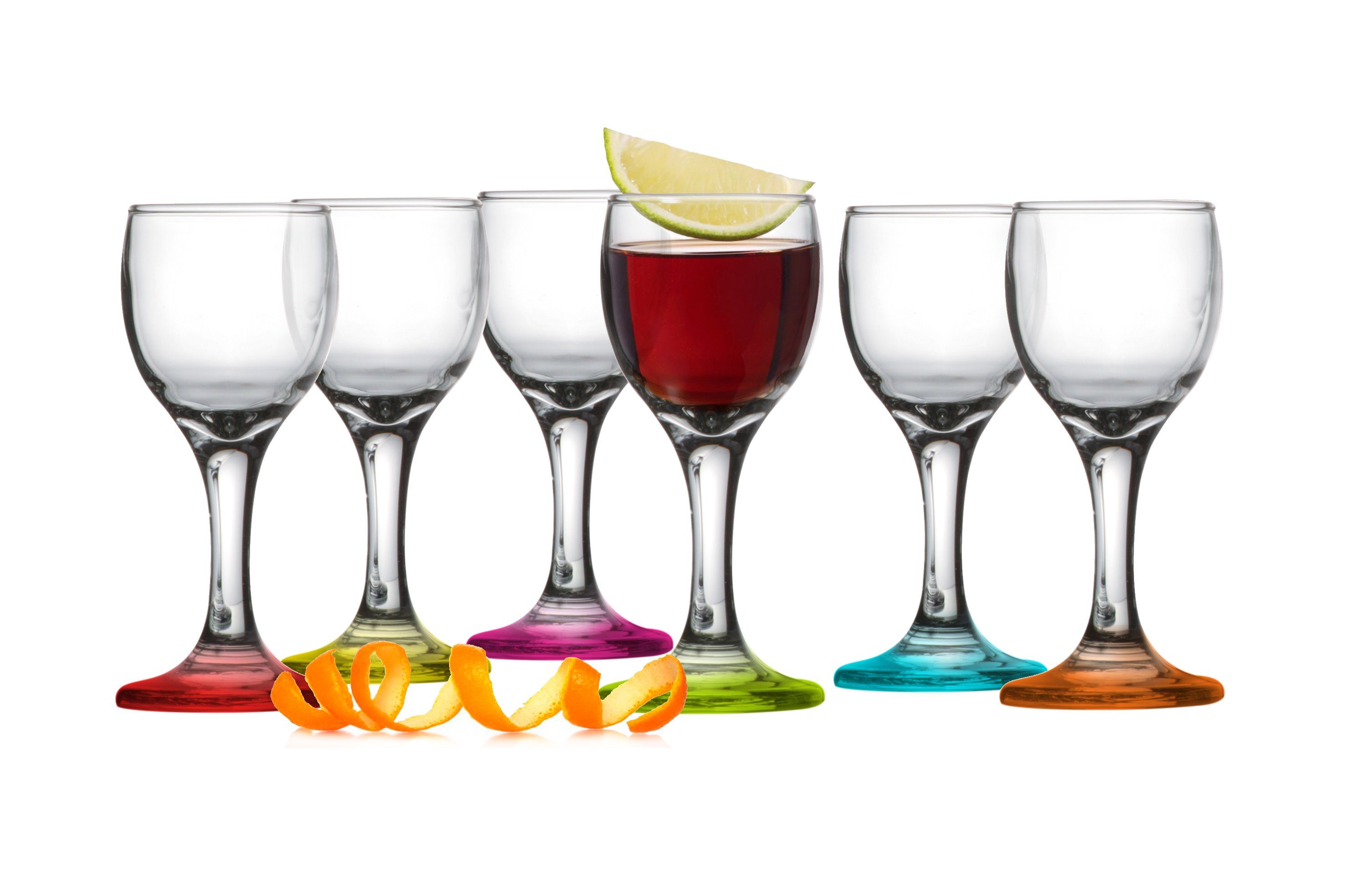 Sendez Likörglas 6 bunte Likörgläser Schnapsgläser Tequilagläser Schnaps Shots Stamper, Glas