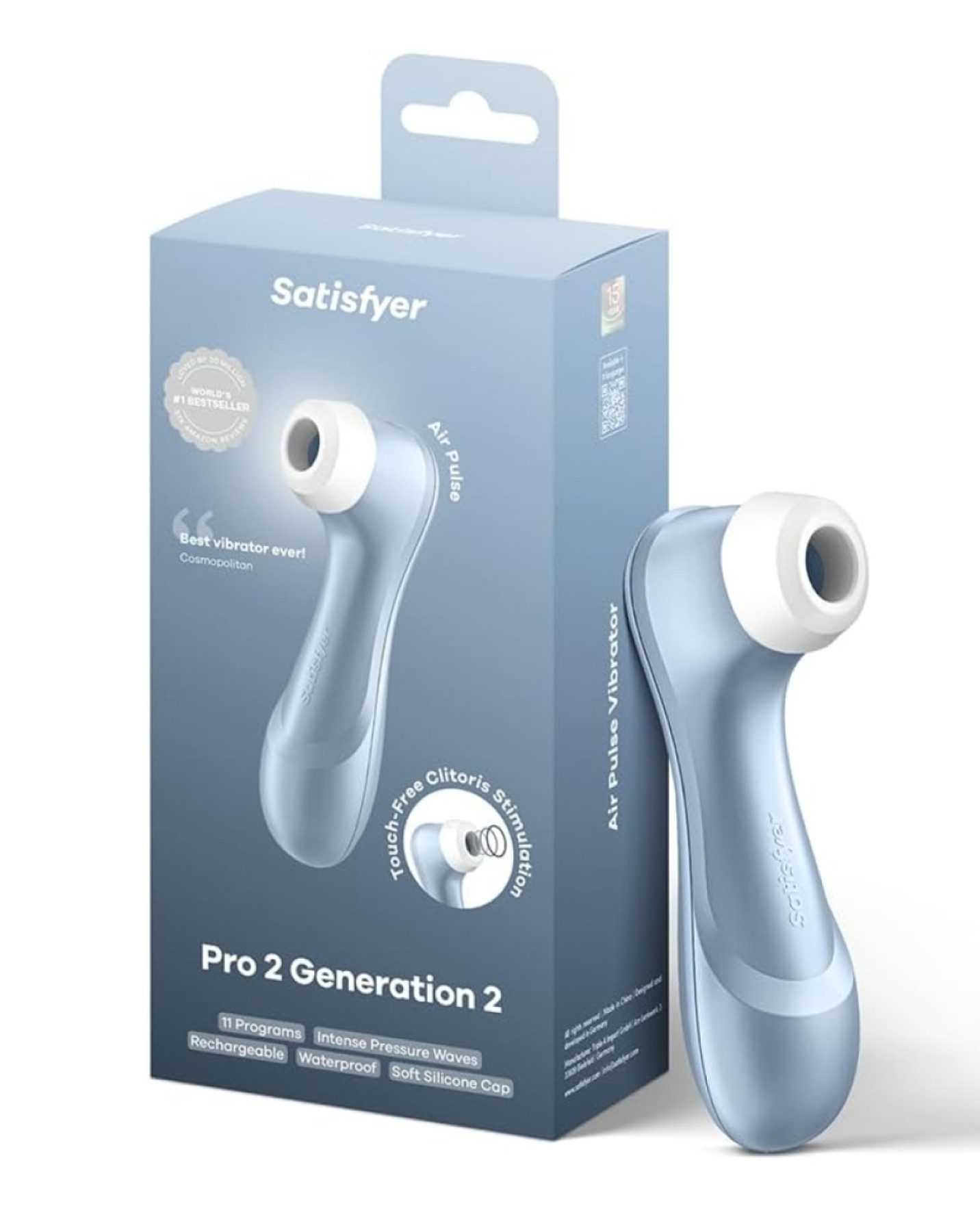 Satisfyer Massagegerät Pro 2 – Druckwellen-Stimulator mit Air-Pulse-Technologie, Wellnessgerät, 11 Intensitäten & Wasserdicht IPX7