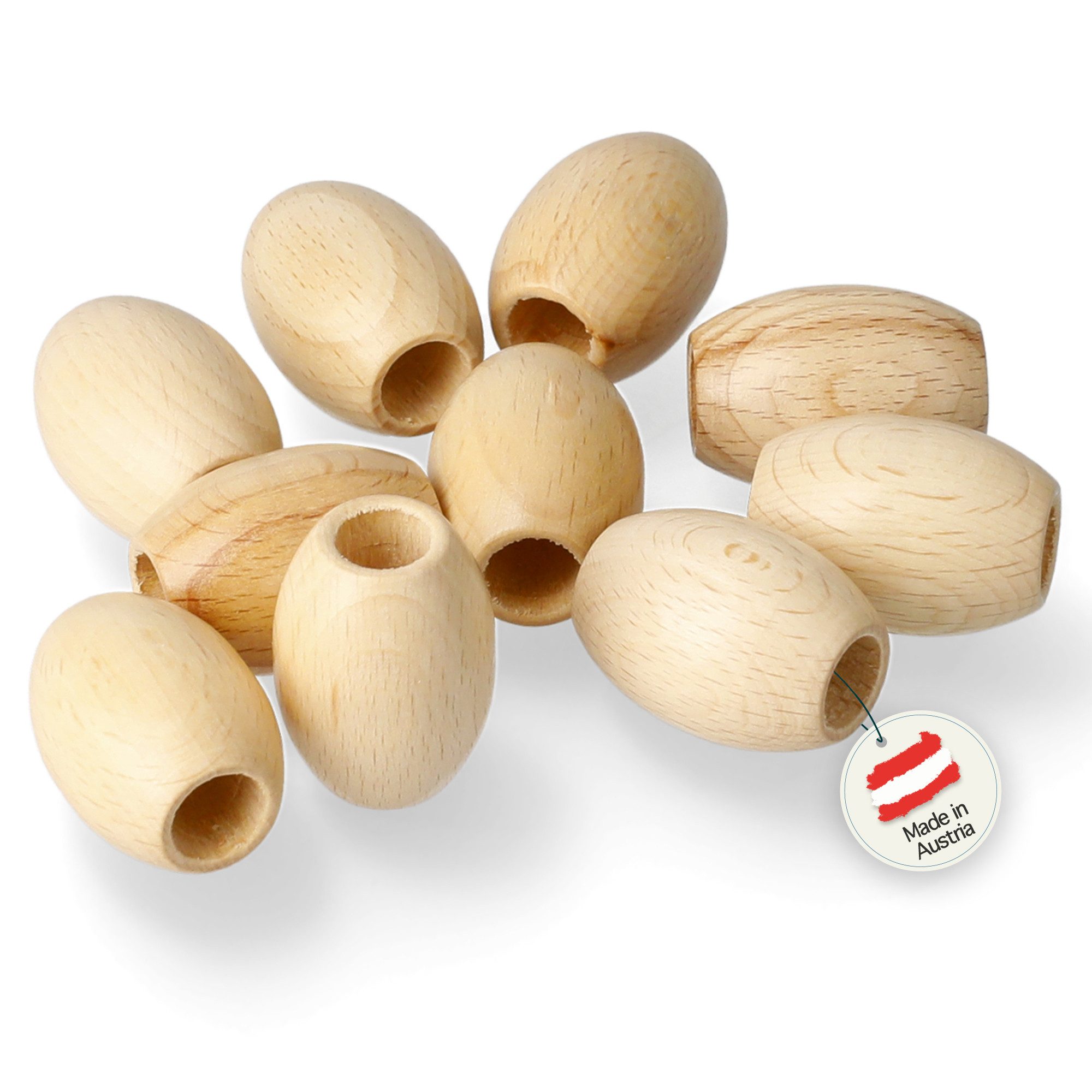 Candini Bastelperlen Holzoliven aus Buchenholz zum basteln & Makramee, 25 Stück, Ø 22x32mm, lackiert