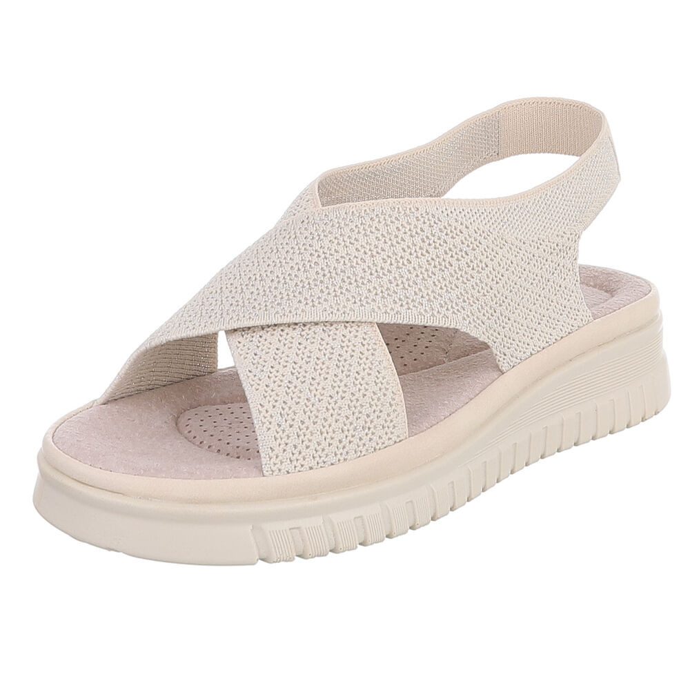 Ital-Design Damen Sandalette mit Keilsohle und Strickoptik Riemchensandalette (91849512) Keilabsatz/Wedge Keilsandaletten in Apricot