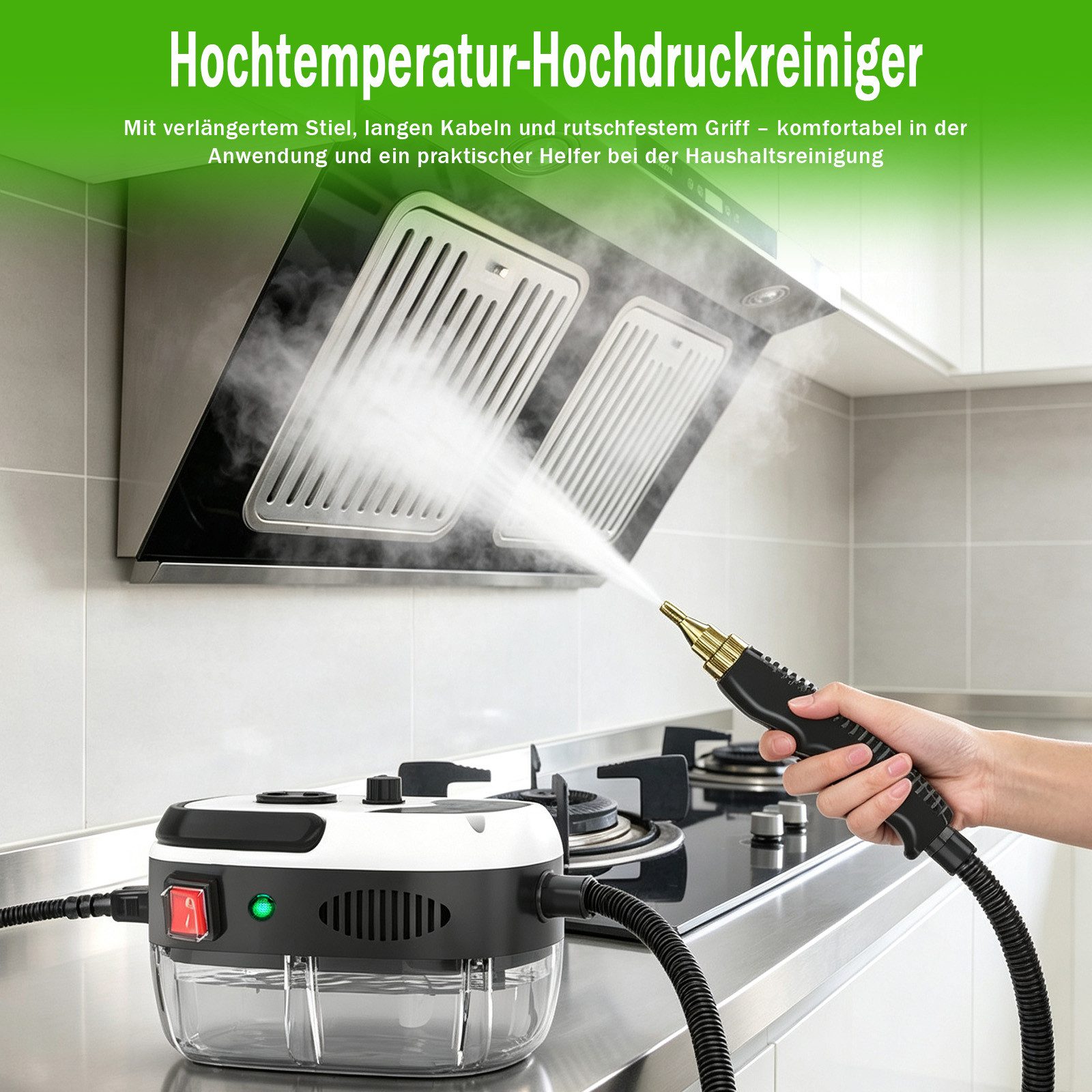 AKKEE Handdampfreiniger 2500W Dampfreiniger, tragbarer Reiniger, Küchenreiniger, 2500 W, 60 Min Betriebsdauer