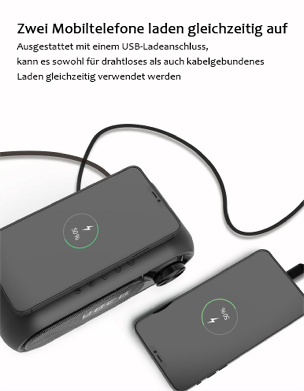Wecker kabelloser Lade-Bluetooth-Lautsprecher carefully und selected Retro Wecker 3-in-1 10W