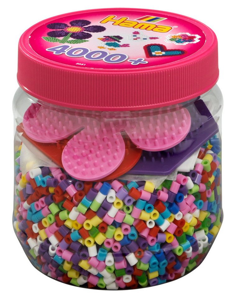 Thumbnail - Dan Import Bügelperlen Hama Bügelperlen Mix Box mit 3 Stiftplatten pink 4000 Stück Dose
