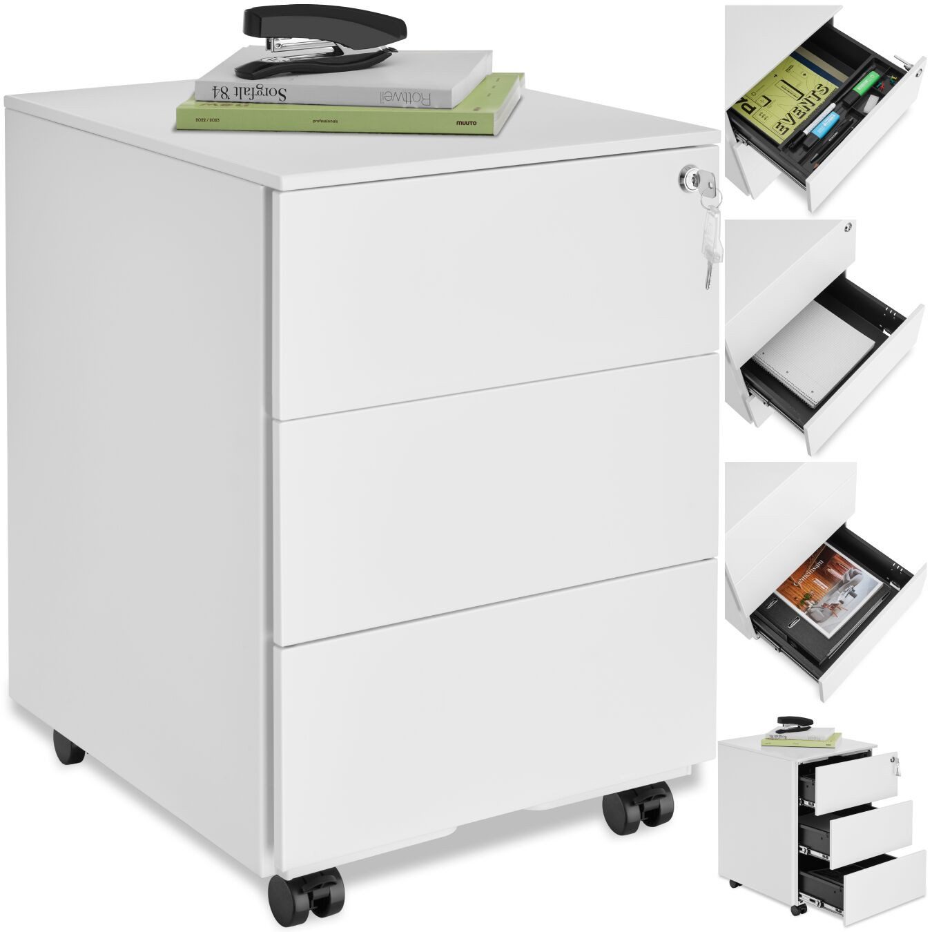 tectake Rollcontainer Aktenrollschrank, aus pulverbeschichtetem Stahl günstig online kaufen