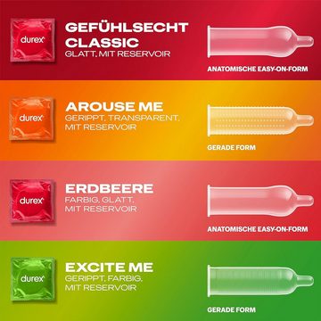 durex Kondome Überrasch Mich Mixpackung zum Ausprobieren, 60 St., 2 x 30, mit Noppen & Rippen