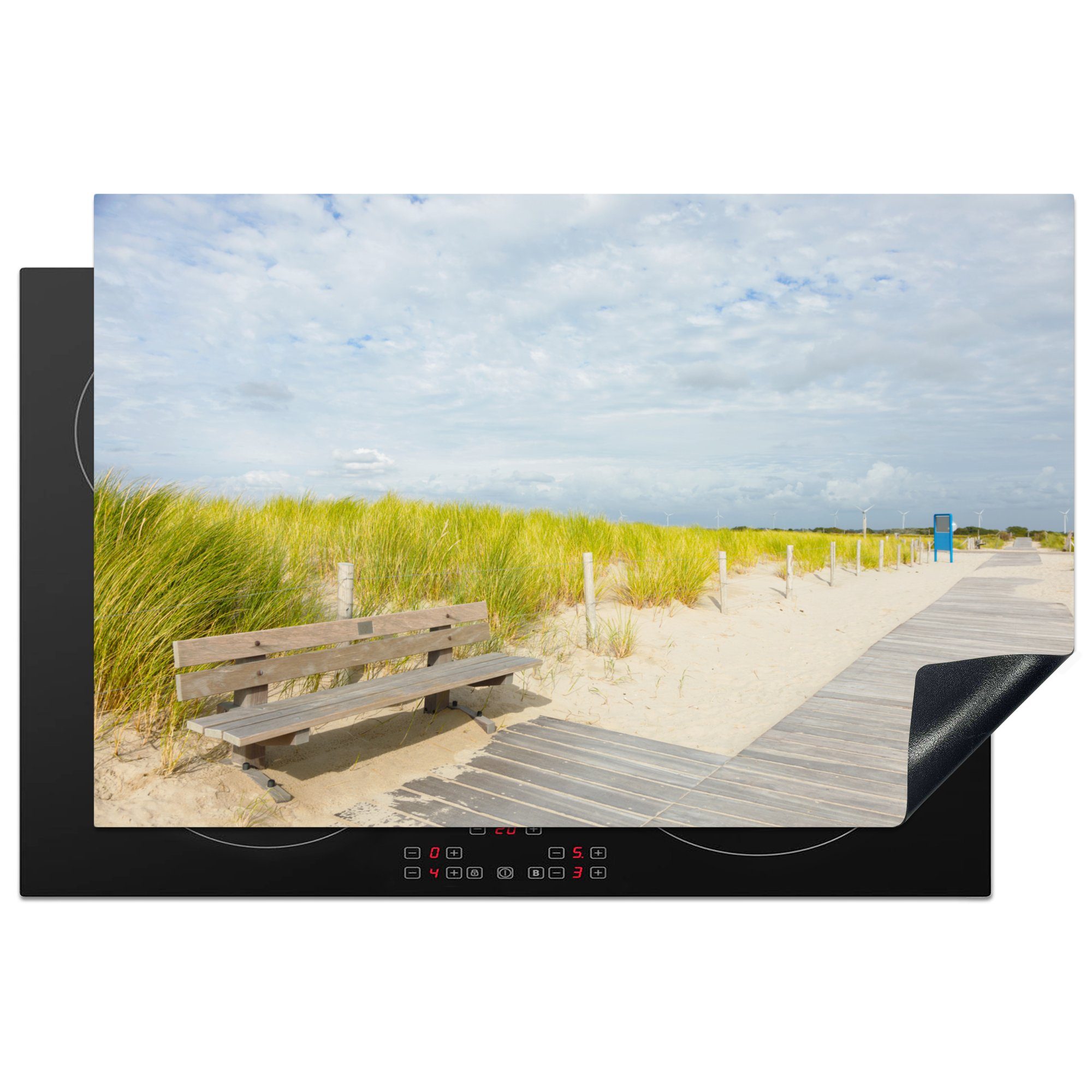 MuchoWow Herdblende-/Abdeckplatte Starker Wind am niederländischen Strand, Vinyl, (1 tlg), 81x52 cm, Induktionskochfeld Schutz für die küche, Ceranfeldabdeckung