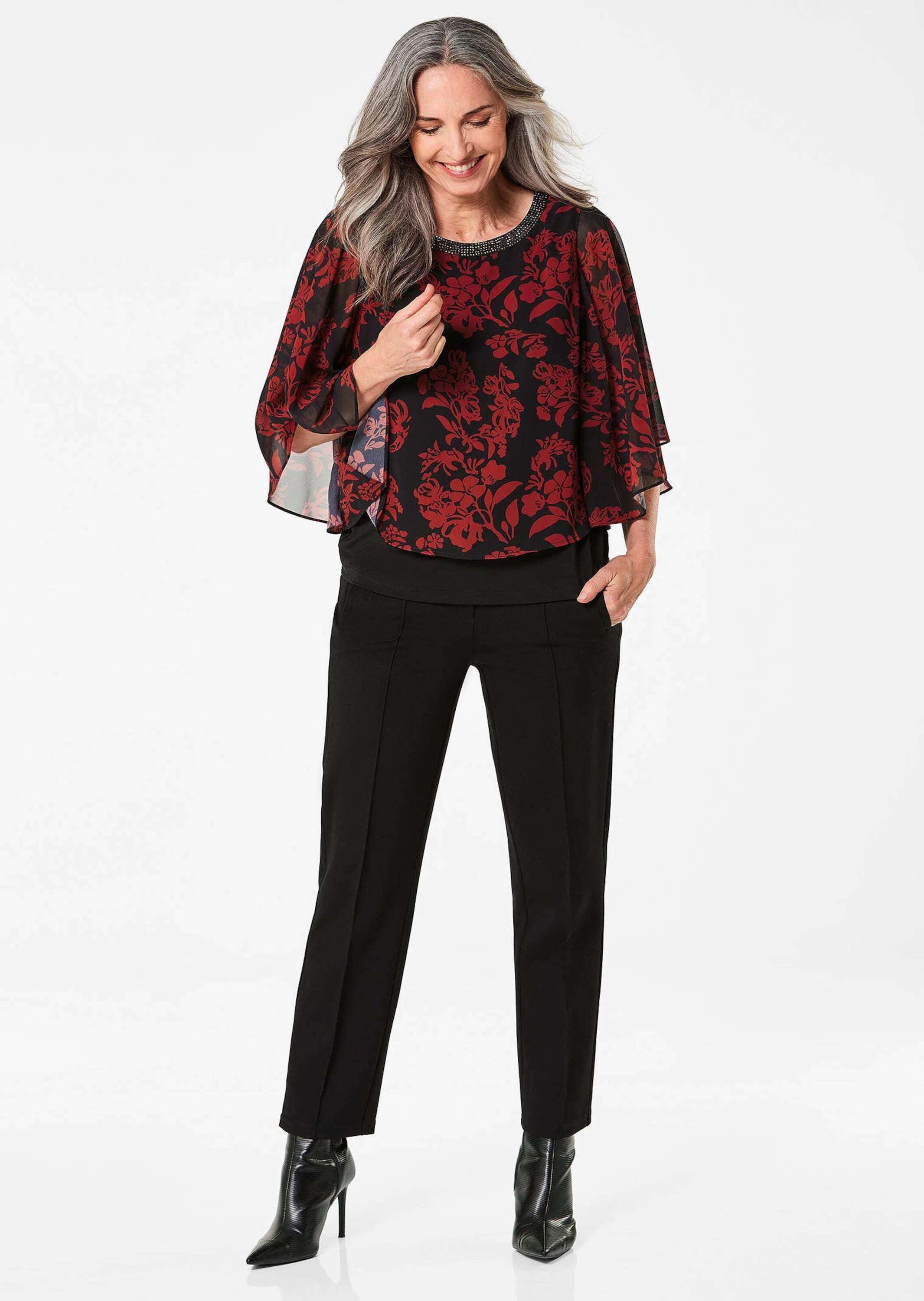 GOLDNER Klassische Bluse Florale Printbluse, U-Boot-Ausschnitt Chiffonbluse günstig online kaufen