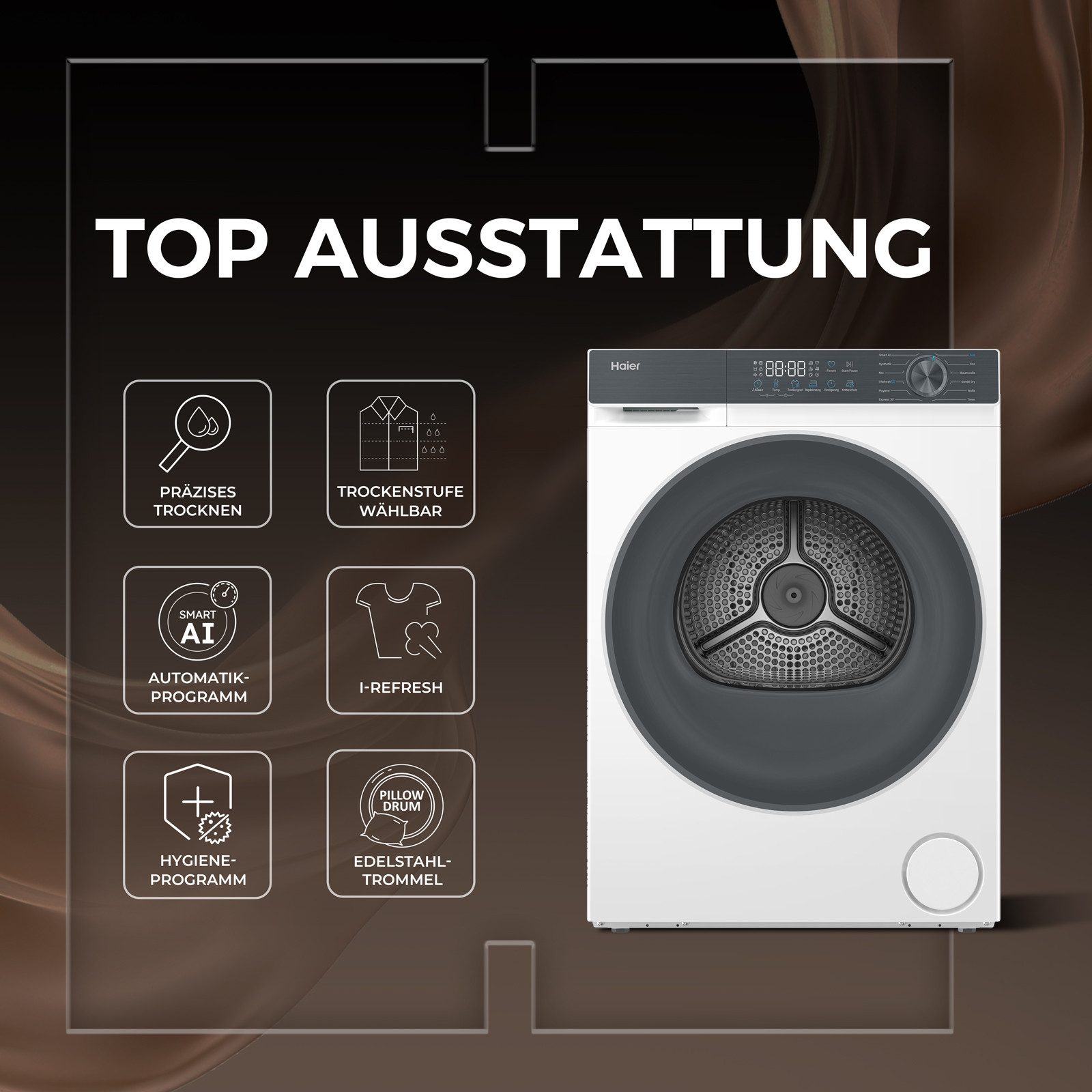 Haier Wärmepumpentrockner G3 Serie HD80-C33637, Smart AI Automatikprogramm
