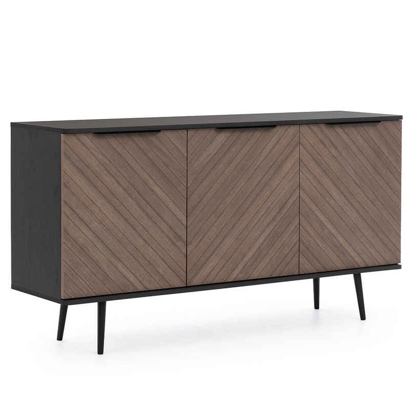 Lomadox Kommode PRETORIA-132, Sideboard, Anrichte, 150cm breit, graphit mit braun in Holzoptik