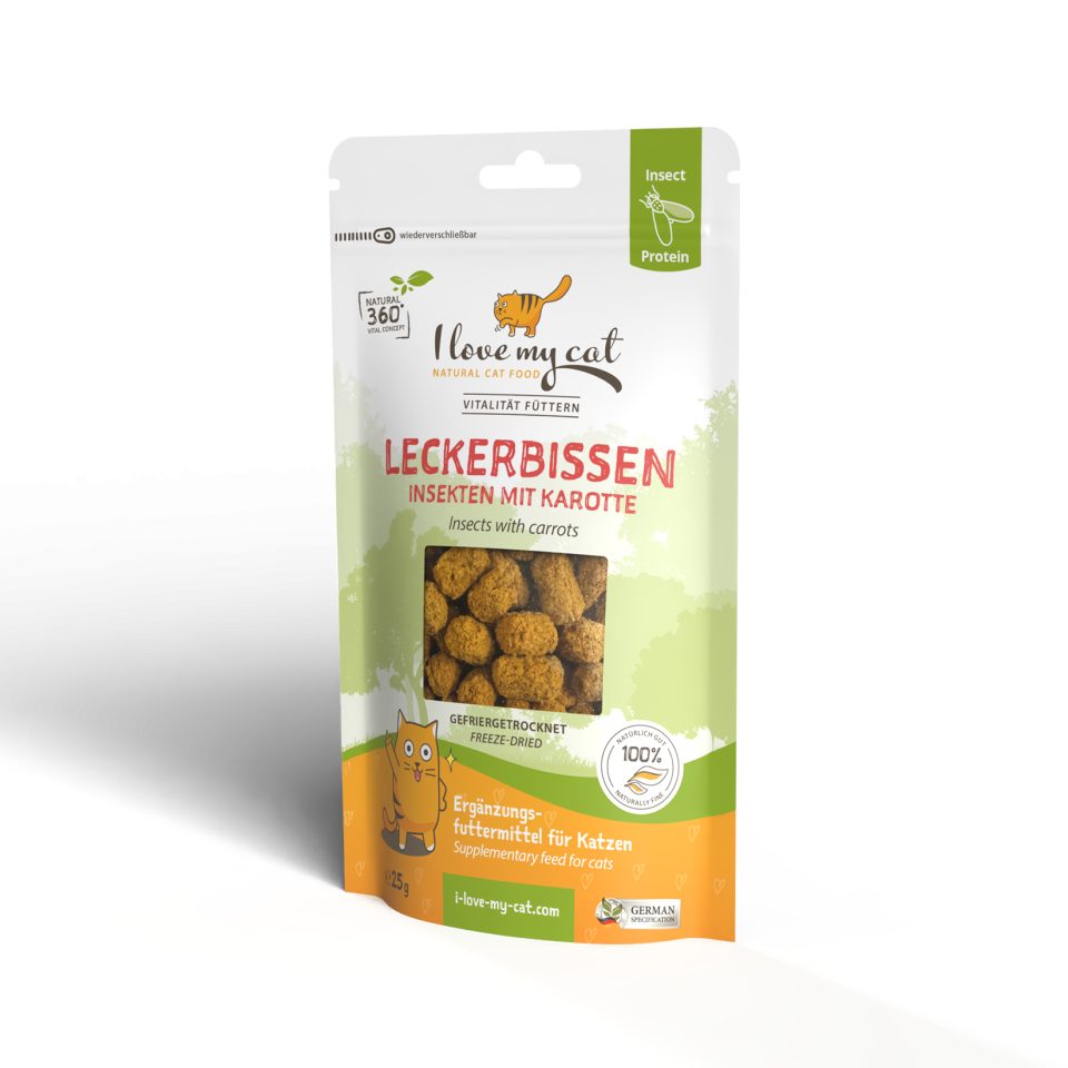 I love my cat NATURAL CAT FOOD Freeze-Snack Leckerbissen für Katzen mit Insekten und Karotte - 25g, Snack für: Katzen, hypoallergen, getreidefrei, zuckerfrei, gefriergetrocknet von I love my cat NATURAL CAT FOOD