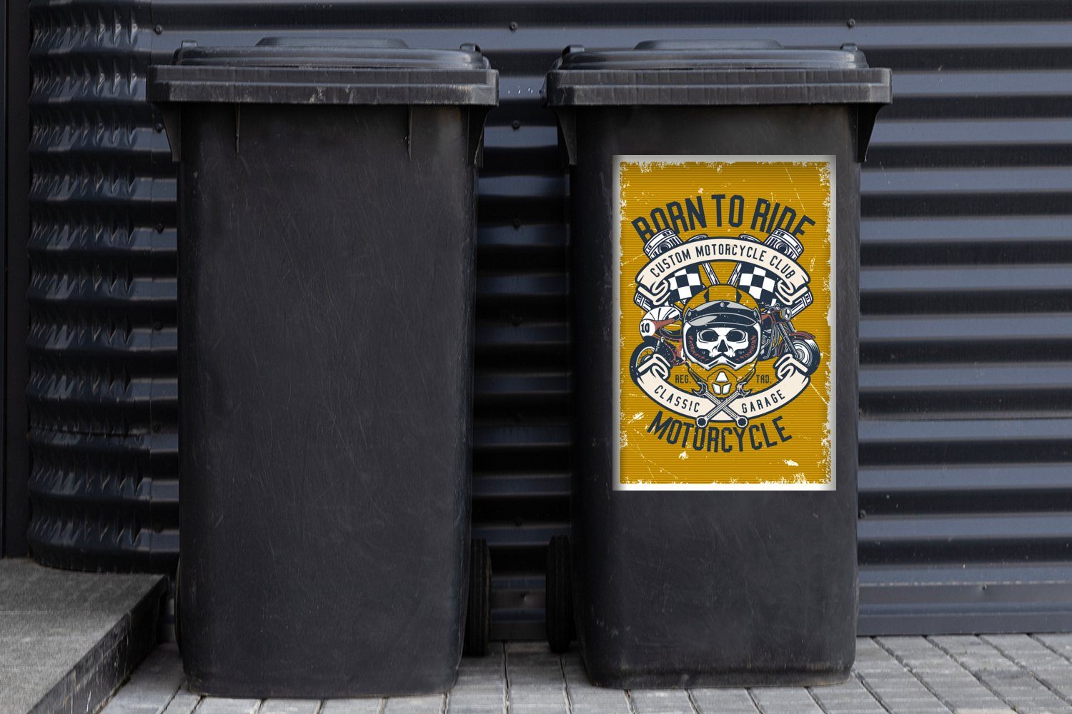 (1 - Mülltonne, Helm Container, Abfalbehälter Wandsticker MuchoWow Schädel St), - Retro Mülleimer-aufkleber, Mannshöhle Sticker, -