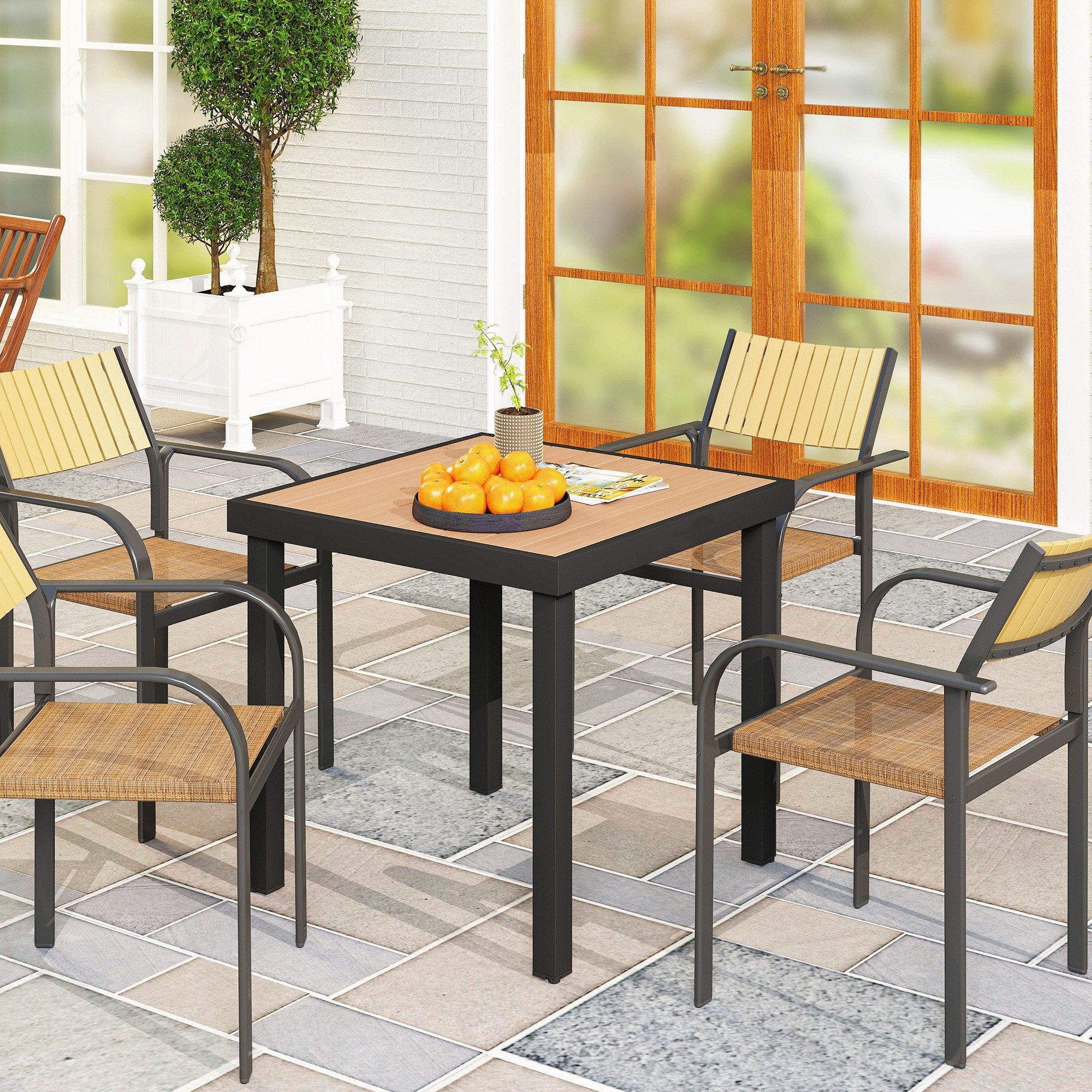 CHICFURN Gartentisch Quadratischer Esstisch für Terrasse und Balkon (Packung, 1-St., Für 4 Personen, 78x78x74 cm, Aluminium und Kunststoff), In natürlicher Holzfarbe, passend für Gartenmöbel und Außenbereiche
