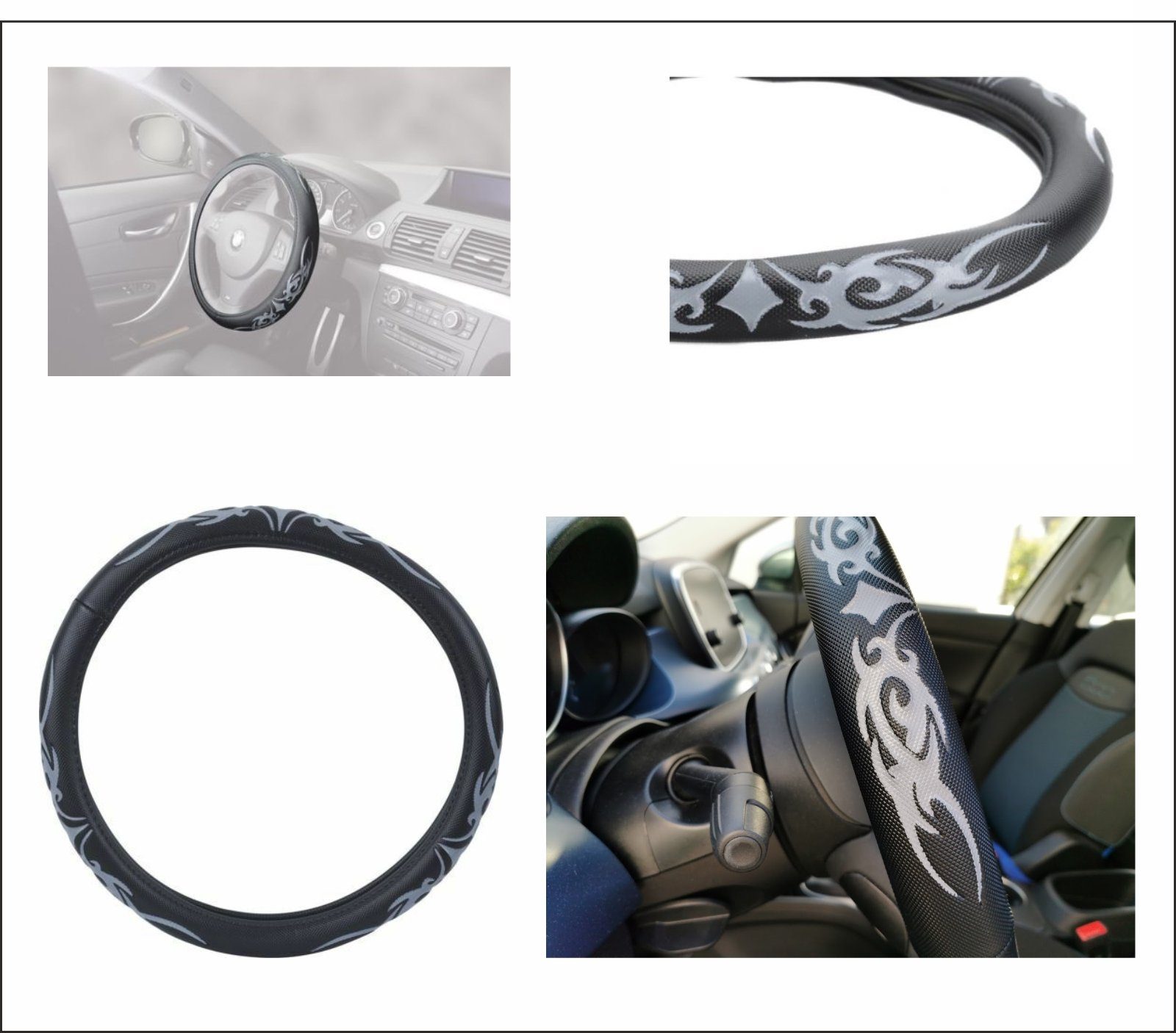 HR GRIP TRIBALS GREY Steering Wheel Cover Steering Wheel Sleeve for 37 - 39 cm Steering Wheels Car Adapter