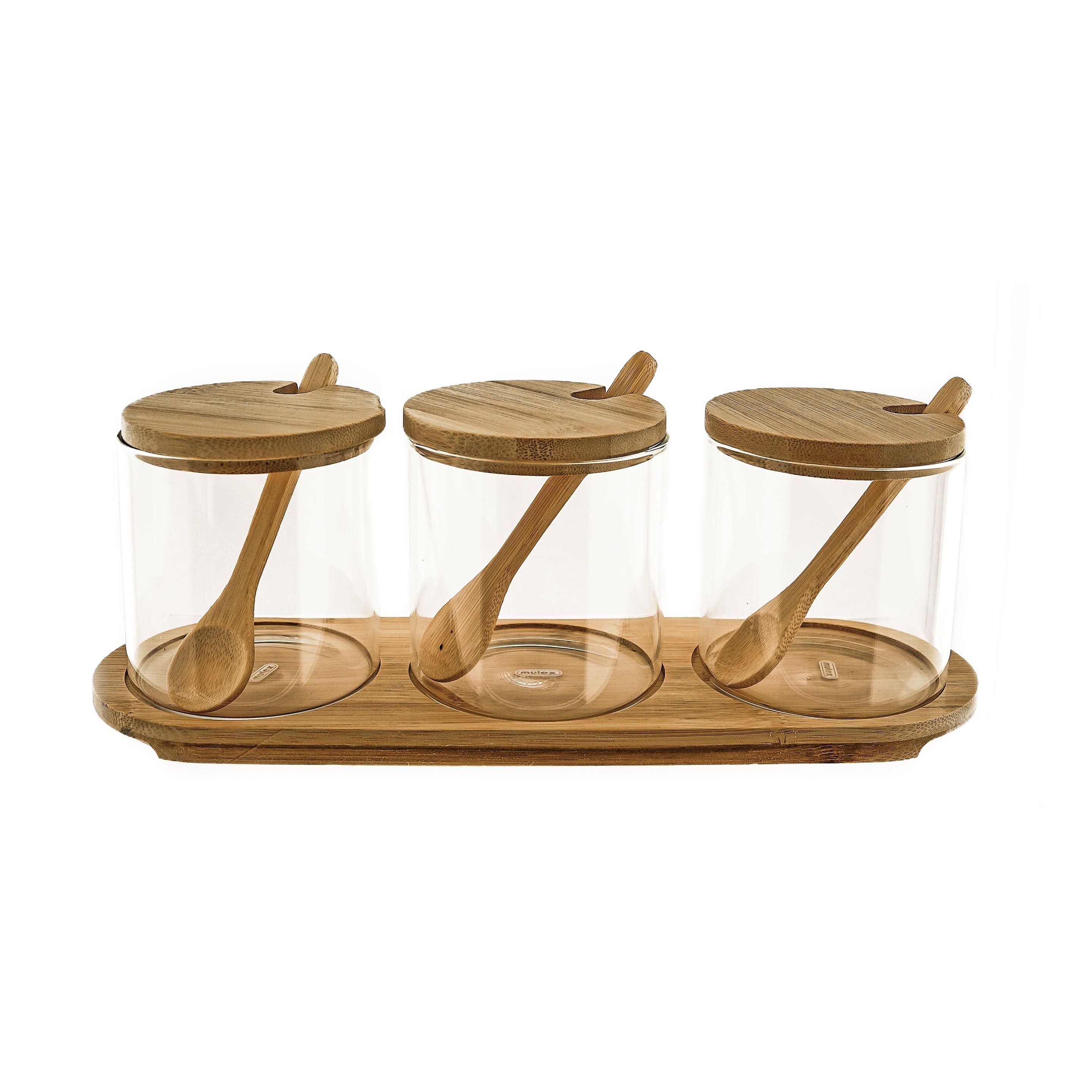 Mulex Vorratsglas Vorratsbehälter aus Glas mit Holzplatte, Holzdeckel & Holzlöffel