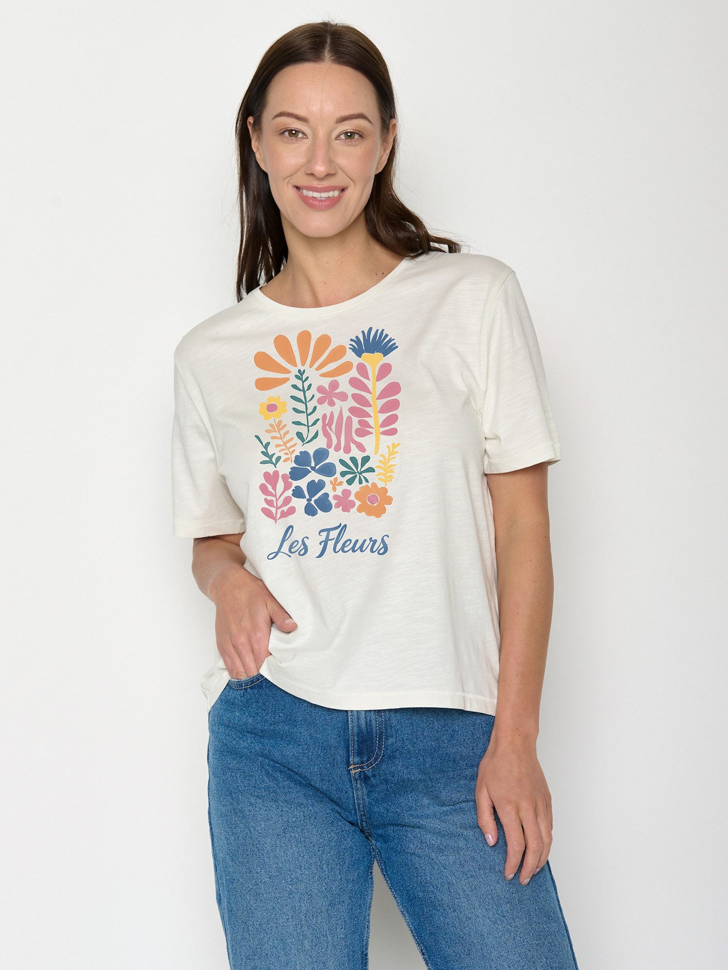 GreenBomb T-Shirt Nova Les Fleurs (1-tlg., 1) Flammgarn, lockerer Schnitt, entspannter längerer Ärmel