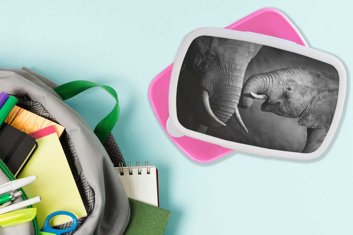MuchoWow Lunchbox Wildtiere - Elefant Brotbox Mädchen, Kunststoff, für Kinder, Brotdose Porträt, Snackbox, rosa - - Erwachsene, Schwarz Kunststoff Weiß - (2-tlg)