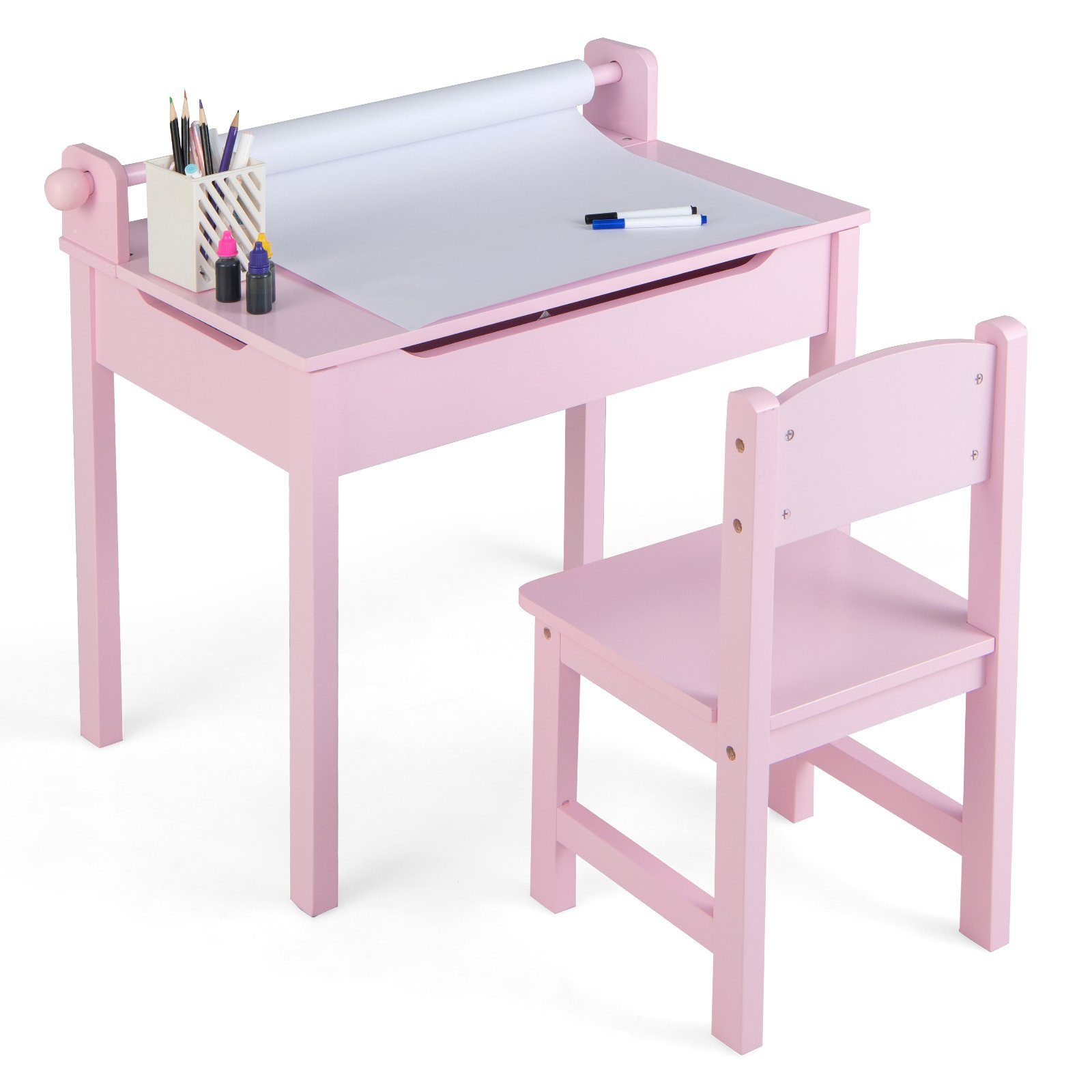 Stuhl Papierrollenhalter Kinderschreibtisch, COSTWAY & mit rosa