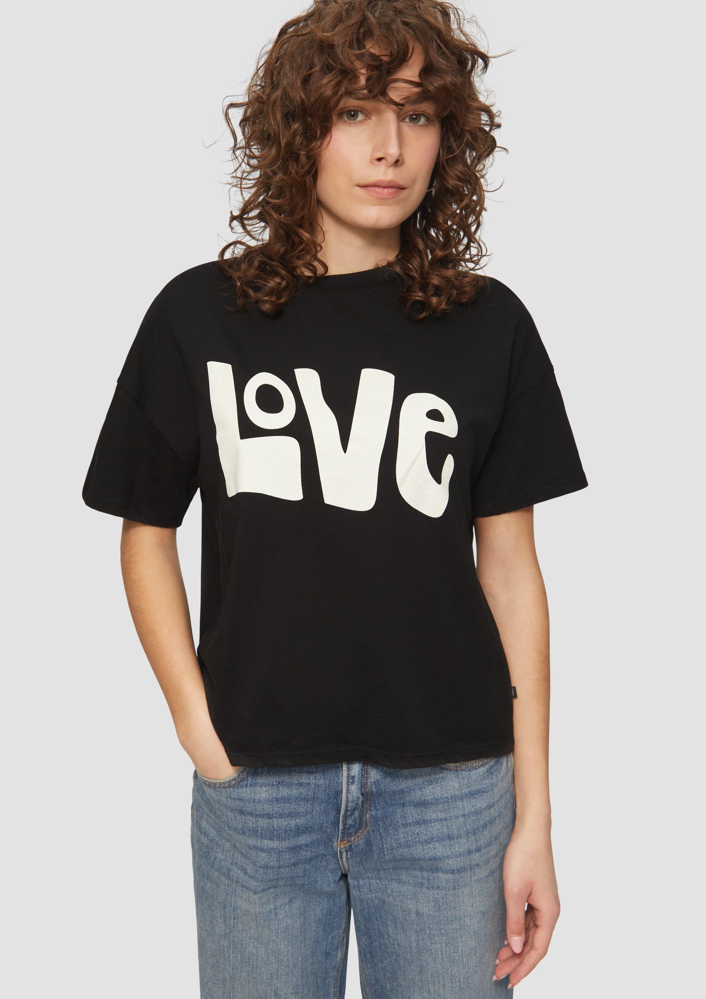 QS Kurzarmshirt Printshirt mit überschnittener Schulter günstig online kaufen