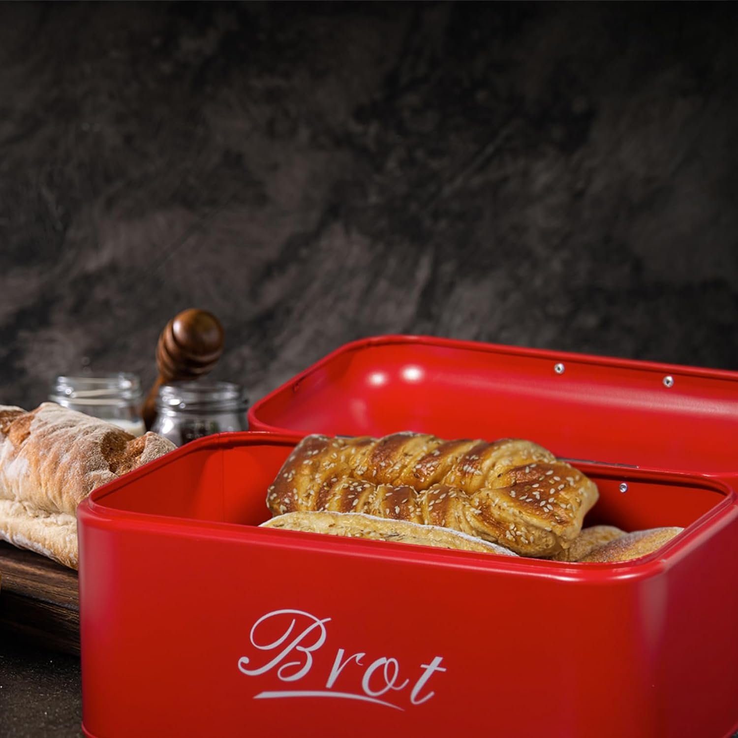 Stapelbar rot-klein aus mit Brotkasten Deckel, Box Metall,Brot (MBH001&2), Lange Aufbewahren,Retro Brotaufbewahrungsbox Brotkasten Brot Zedelmaier