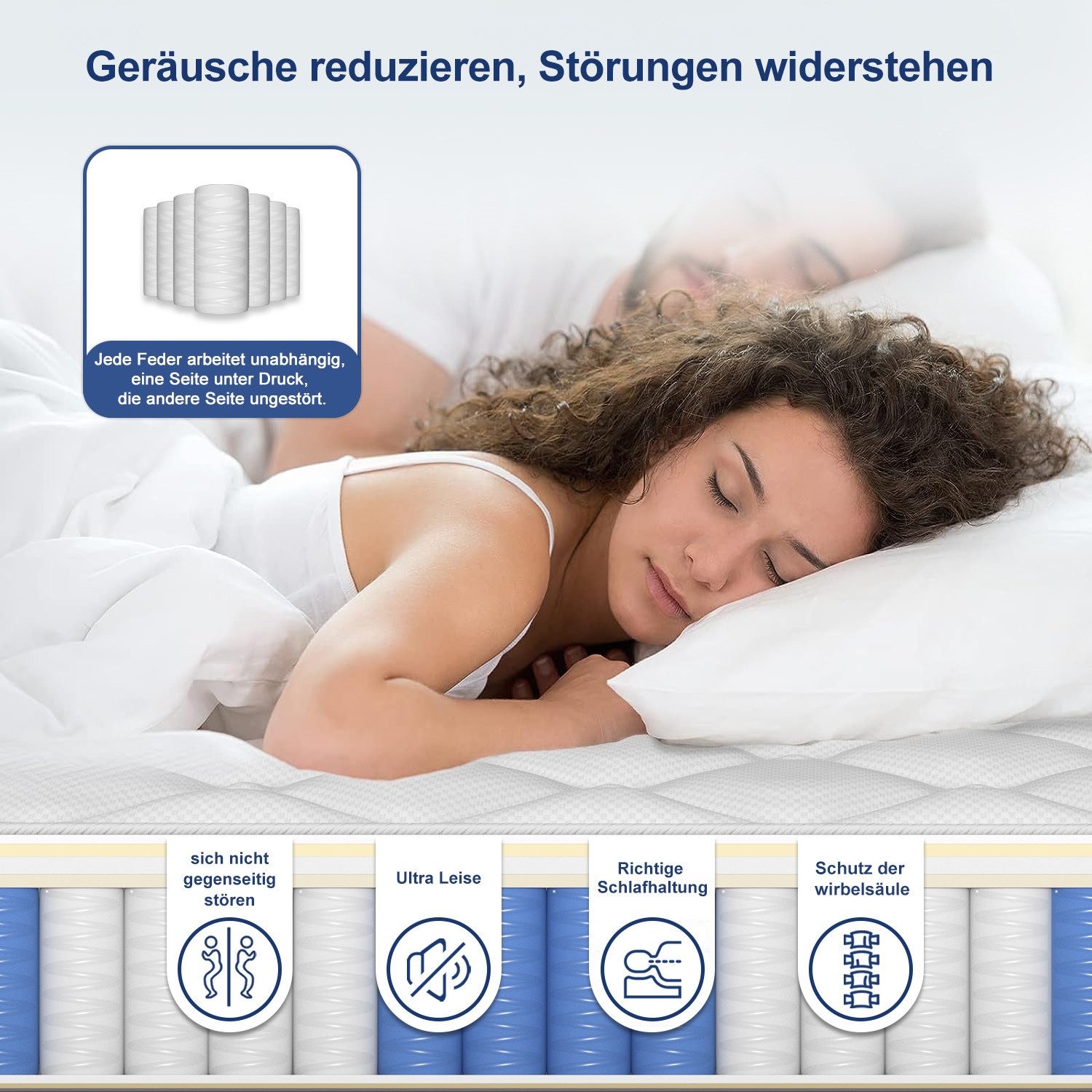 Taschenfederkernmatratze Matratze, 7 Zone Federkernmatratze Matratzen mit Spannbettlaken, Lexzurn, 22 cm hoch, (Atmungsaktiv, Rückenentlastung, Orthopädisch, Matratze mehrere Größen), Taschenfederkernmatratze