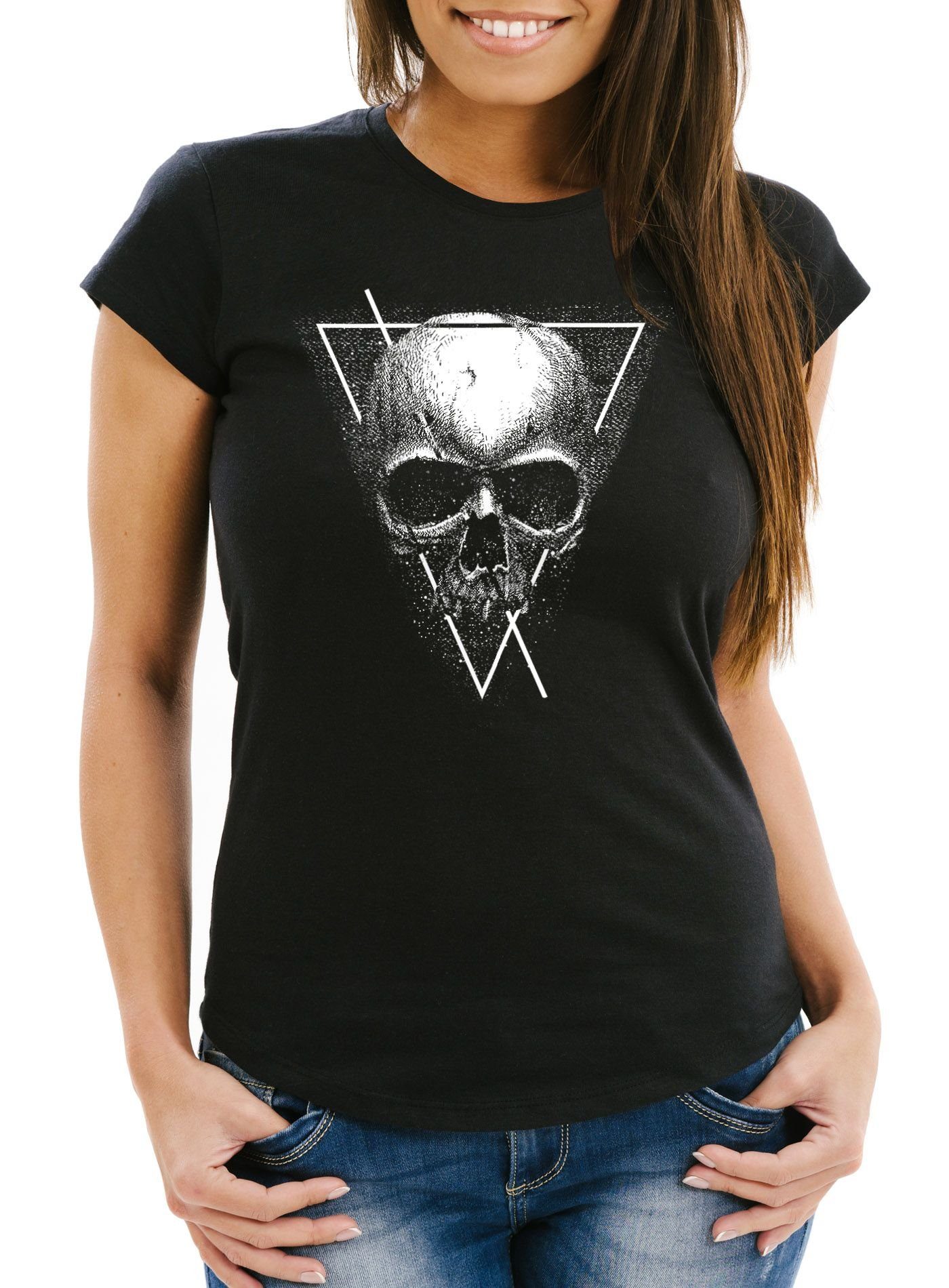 Neverless Print-Shirt Damen T-Shirt Neverless Skull Totenkopf Hipster Triangle Slim Fit Neverless® mit Print