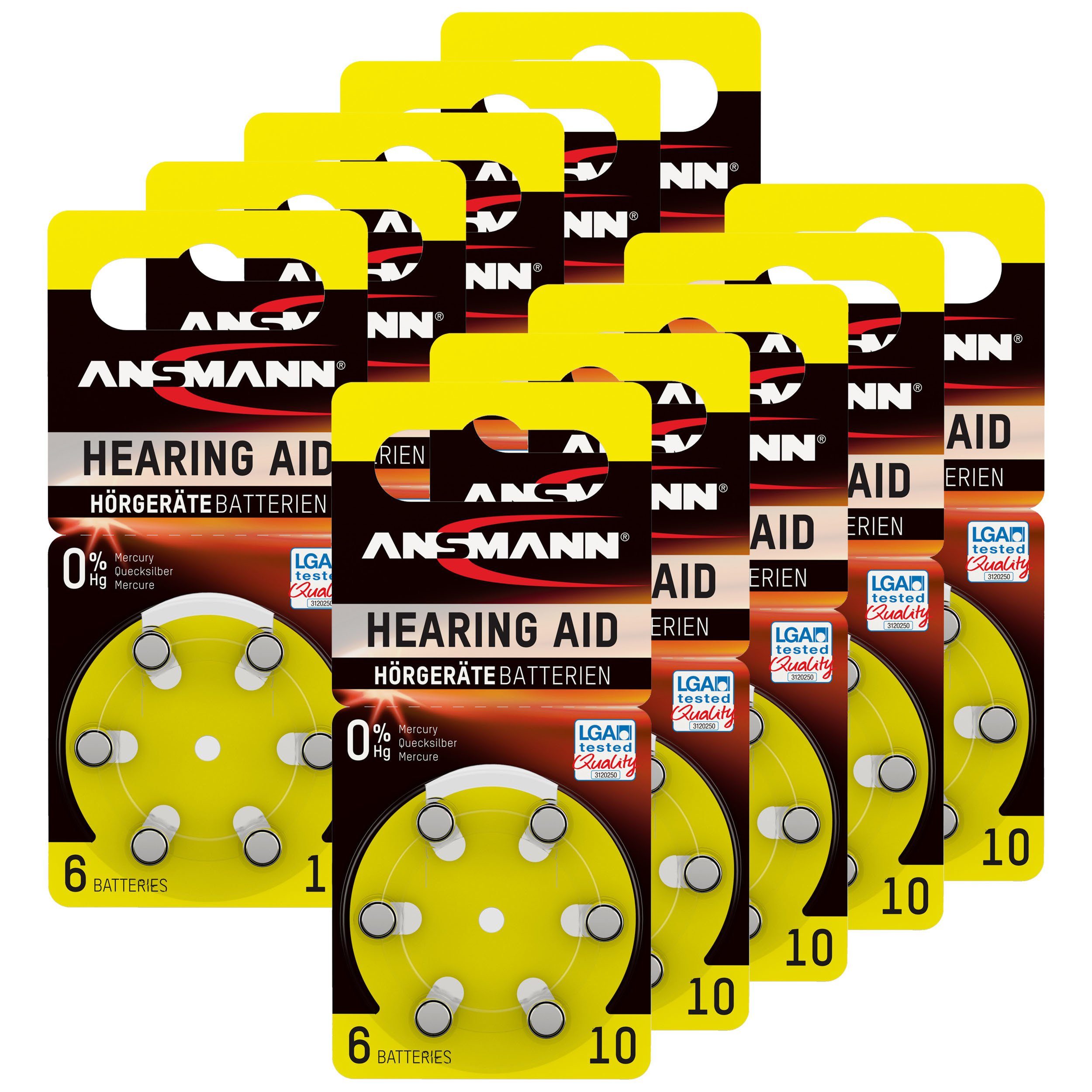 Stück 1,4V P10 PR70 ANSMANN® Hörgerätebatterien mit ZL4 gelb - 60 10 Typ 10 Knopfzelle