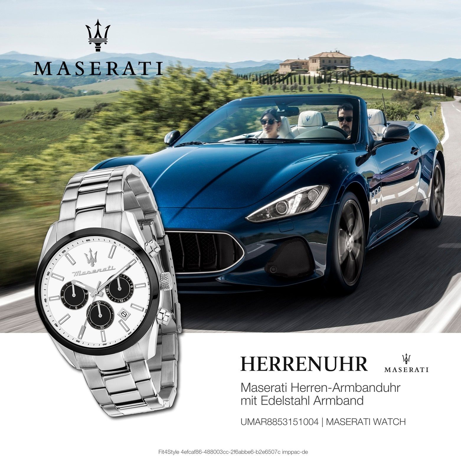 MASERATI Multifunktionsuhr Herrenuhr Maserati Italy groß Made-In 43mm) Edelstahlarmband, Attrazione, Maserati Time Herrenuhr (ca. rund,