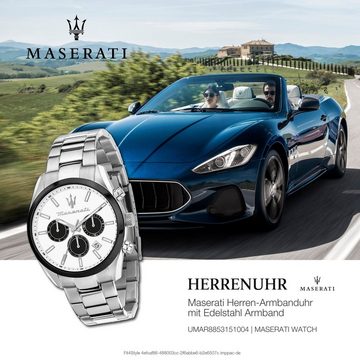 MASERATI Multifunktionsuhr Maserati Herrenuhr Attrazione, (Multifunktionsuhr), Herrenuhr rund, groß (ca. 43mm) Edelstahlarmband, Made-In Italy