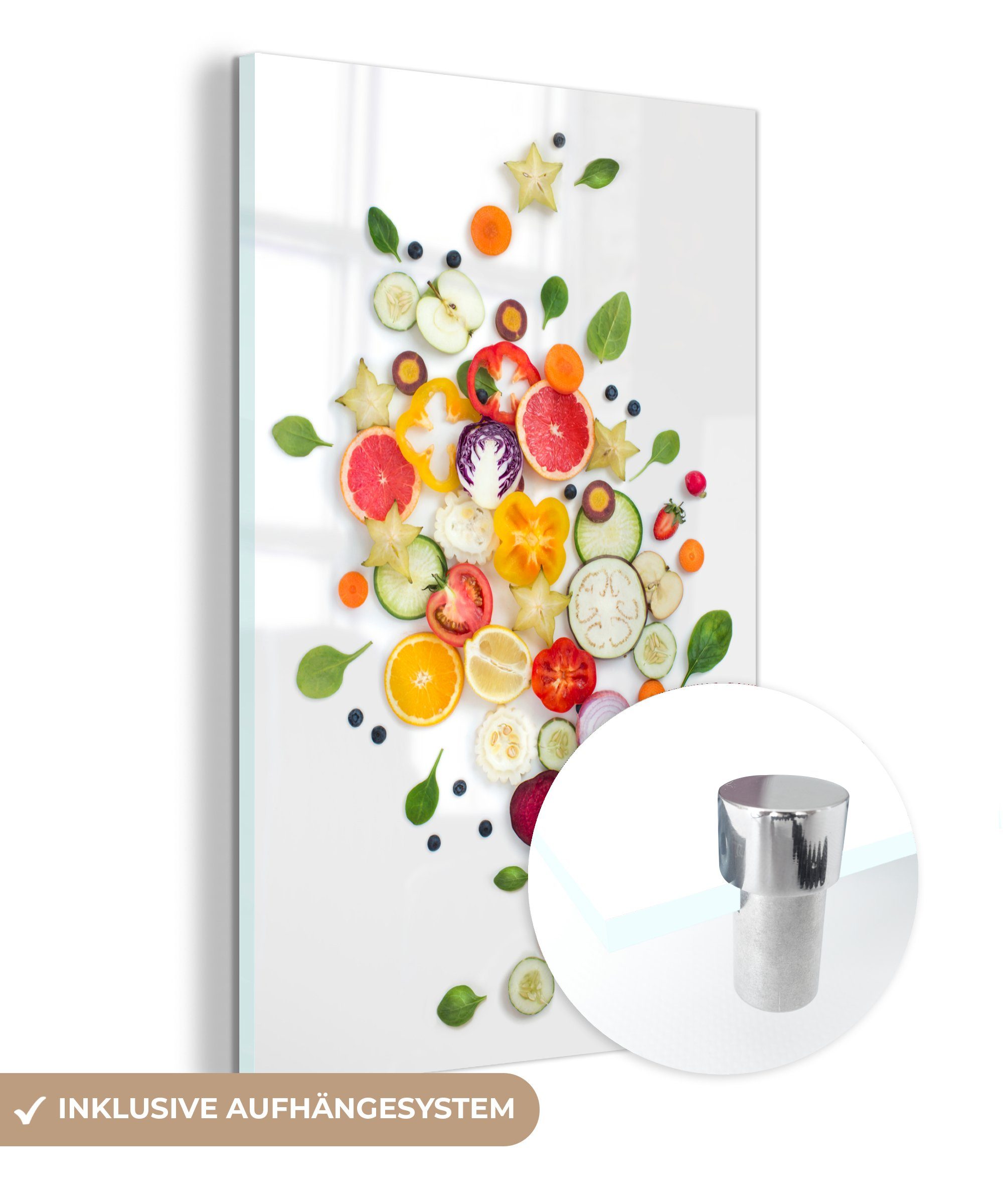 MuchoWow Acrylglasbild Obst Wandbild - Glasbilder Glas St), - - - Wanddekoration Gemüse auf - (1 Bilder Glas Weiß, Foto auf