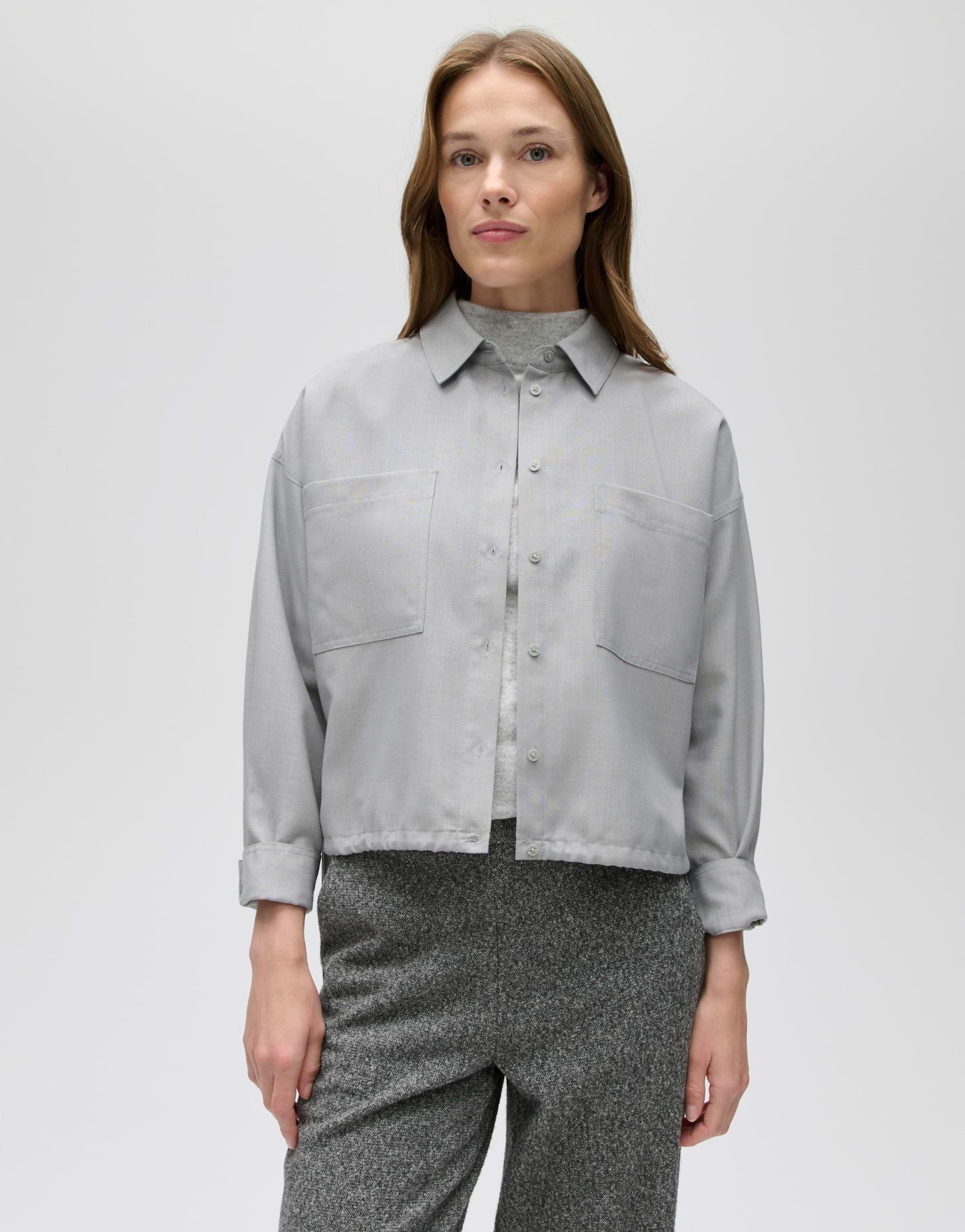 OPUS Hemdbluse Felanga aus Flanell mit angerauter Oberfläche Leicht verkürzte O-Silhouette mit Flanellhaptik und Brusttaschen