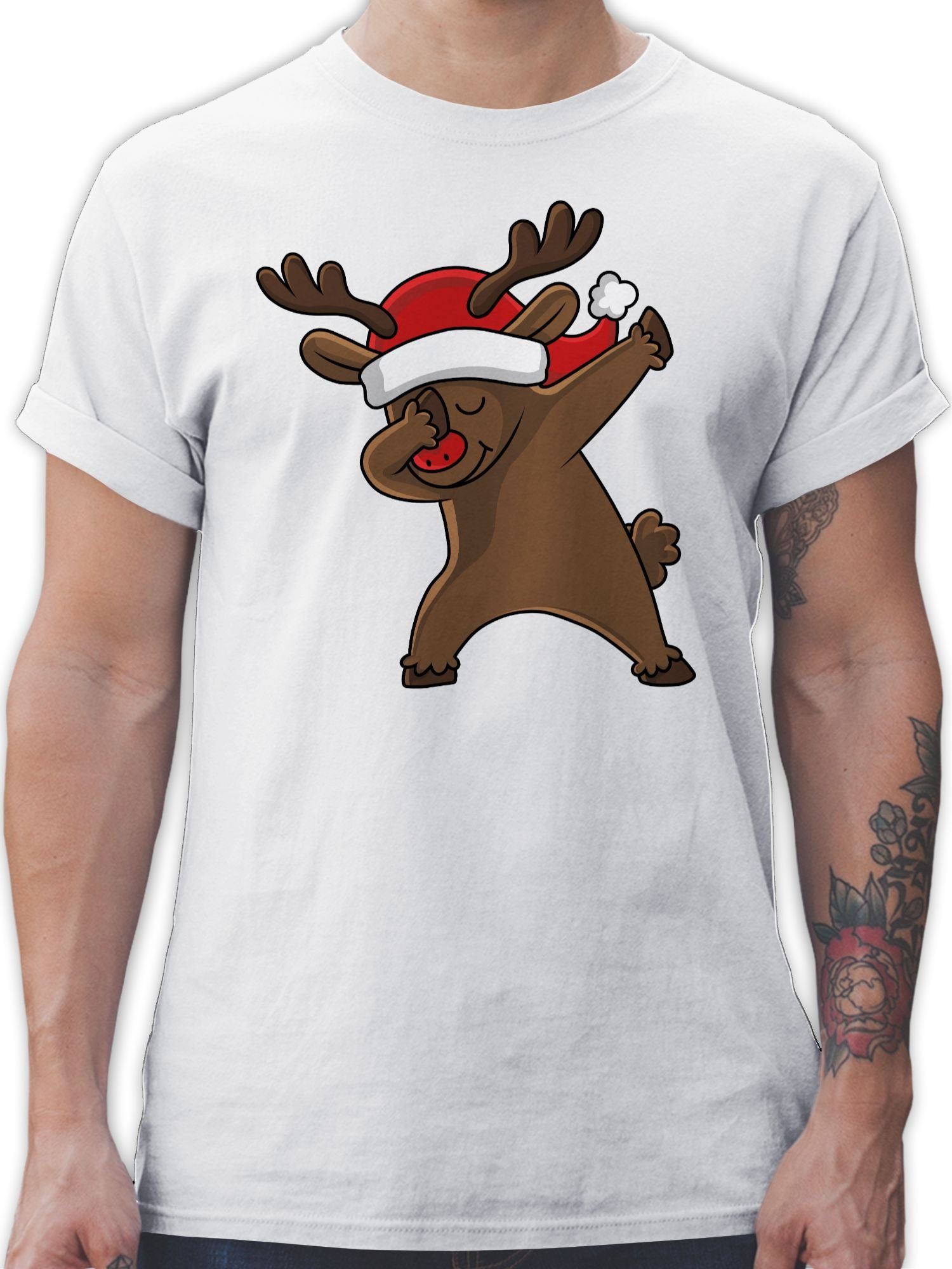 Shirtracer T-Shirt Dabbing Weihnachtsreh Weihachten Kleidung 3 Weiß