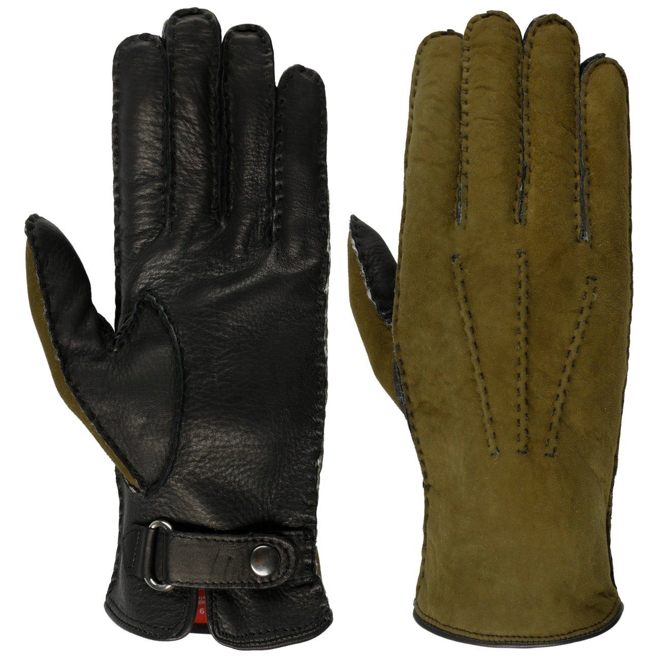 Caridei Lederhandschuhe Handschuhe mit Futter, Made in Italy oliv-schwarz