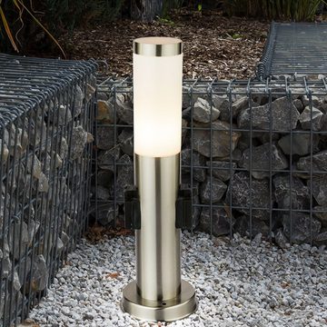 Globo LED Außen-Stehlampe, Leuchtmittel inklusive, Warmweiß, 7 Watt LED Edelstahl Stand Leuchte Garten IP44 2x Steckdosen-
