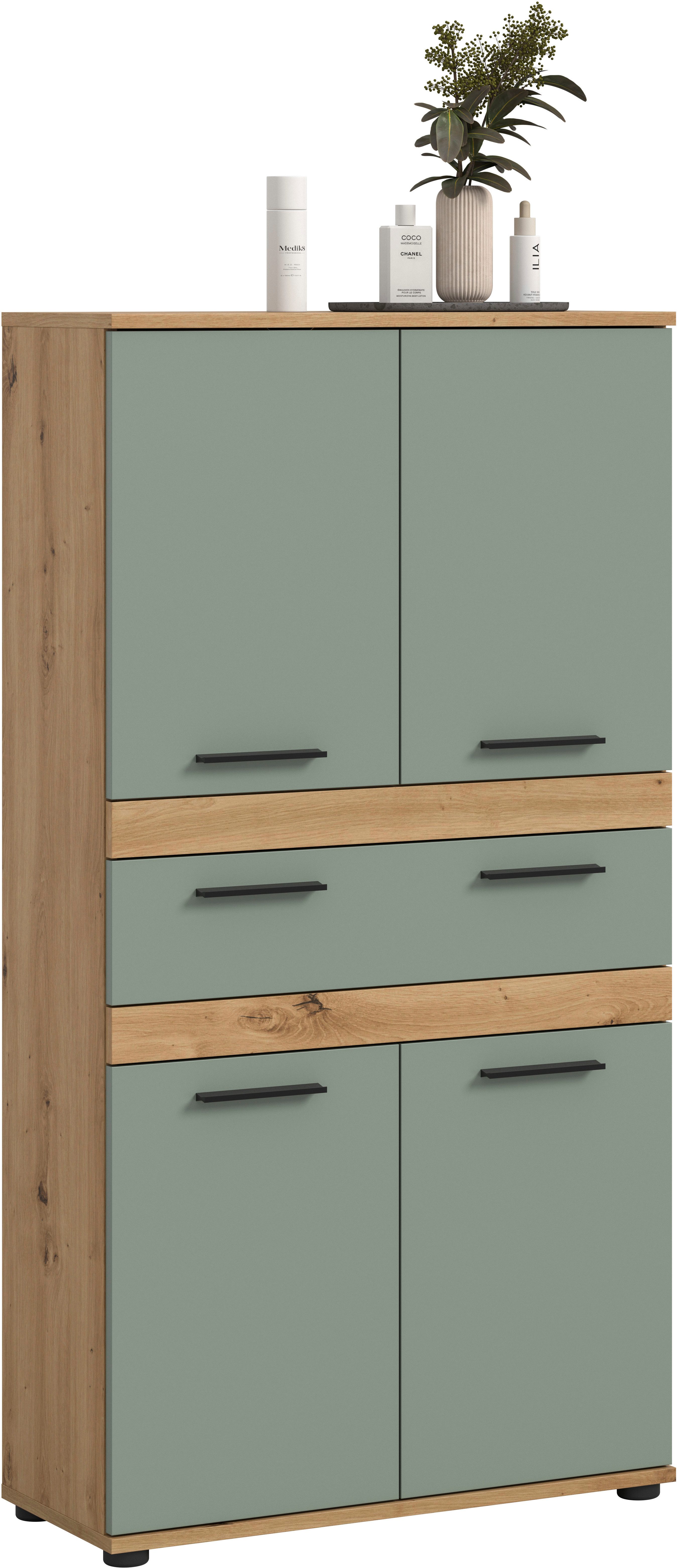 welltime Hochschrank LUCCA, Höhe 137cm, 4 Türen, 1 Schubkasten, 4 Fächer (in verschiedenen Farben erhältlich, große Typenauswahl) Badschrank, Badmöbel, Badezimmer, Universalschrank, Mehrzweckschrank