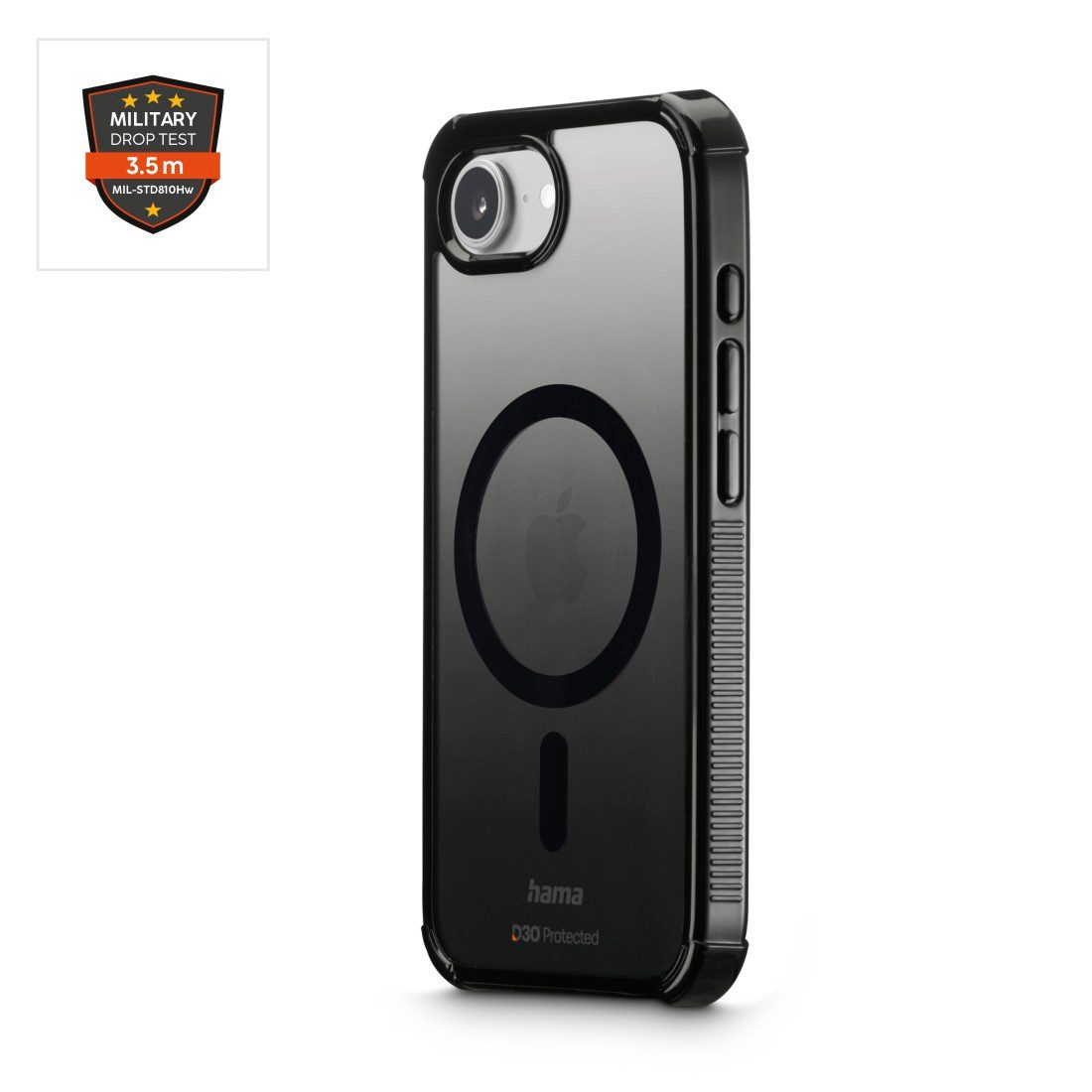 Hama Smartphone-Hülle Handyhülle magnetisch f. Apple iPhone 16e/17e (D30, schwarz), für MagSafe, stoßfest, D3O