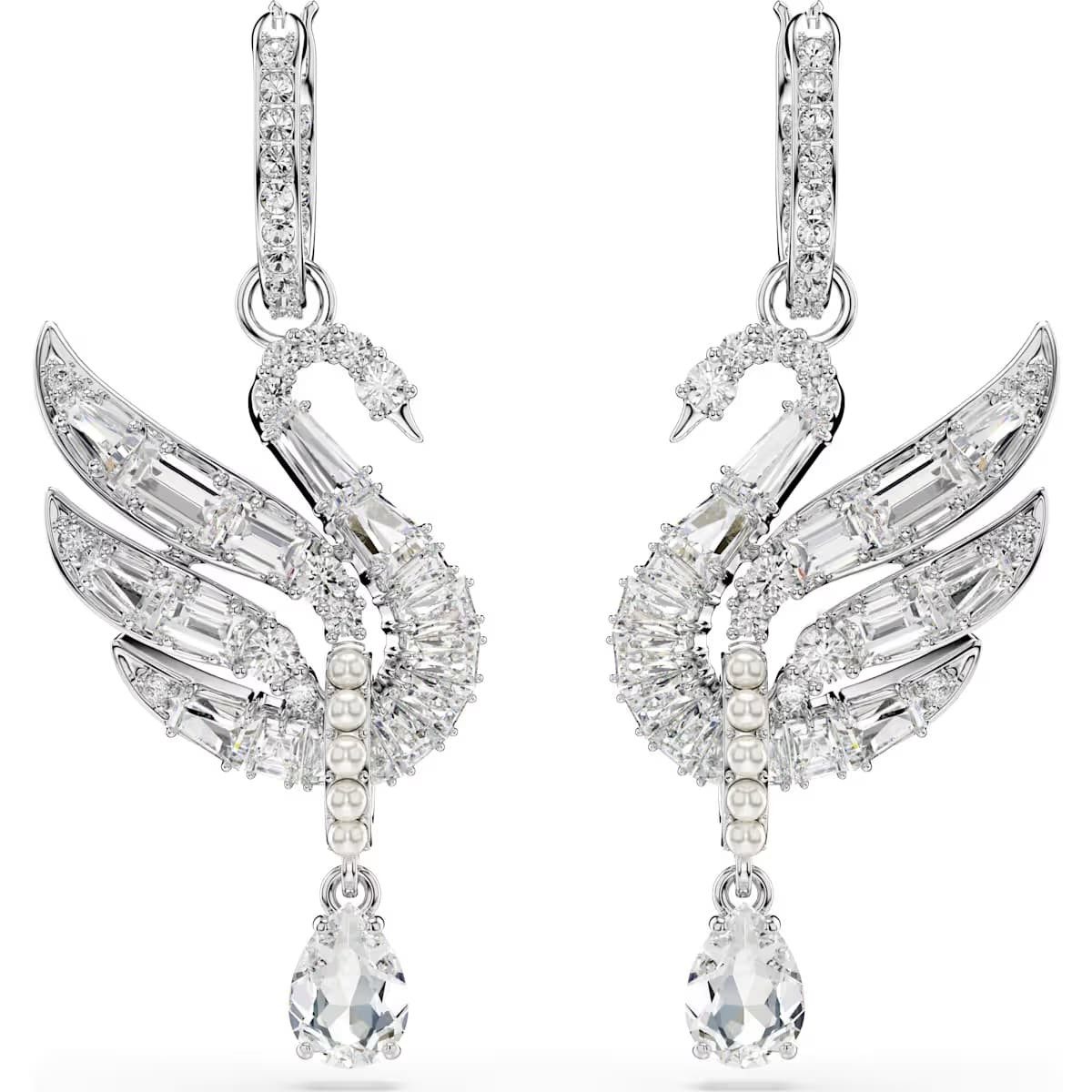Swarovski Paar Ohrhänger Swarovski Swan Vienna Ohrringe 5723388 Rhodiniert Schwan Weiß (kein Set, 2-tlg., inkl. edelm Schmucketui)