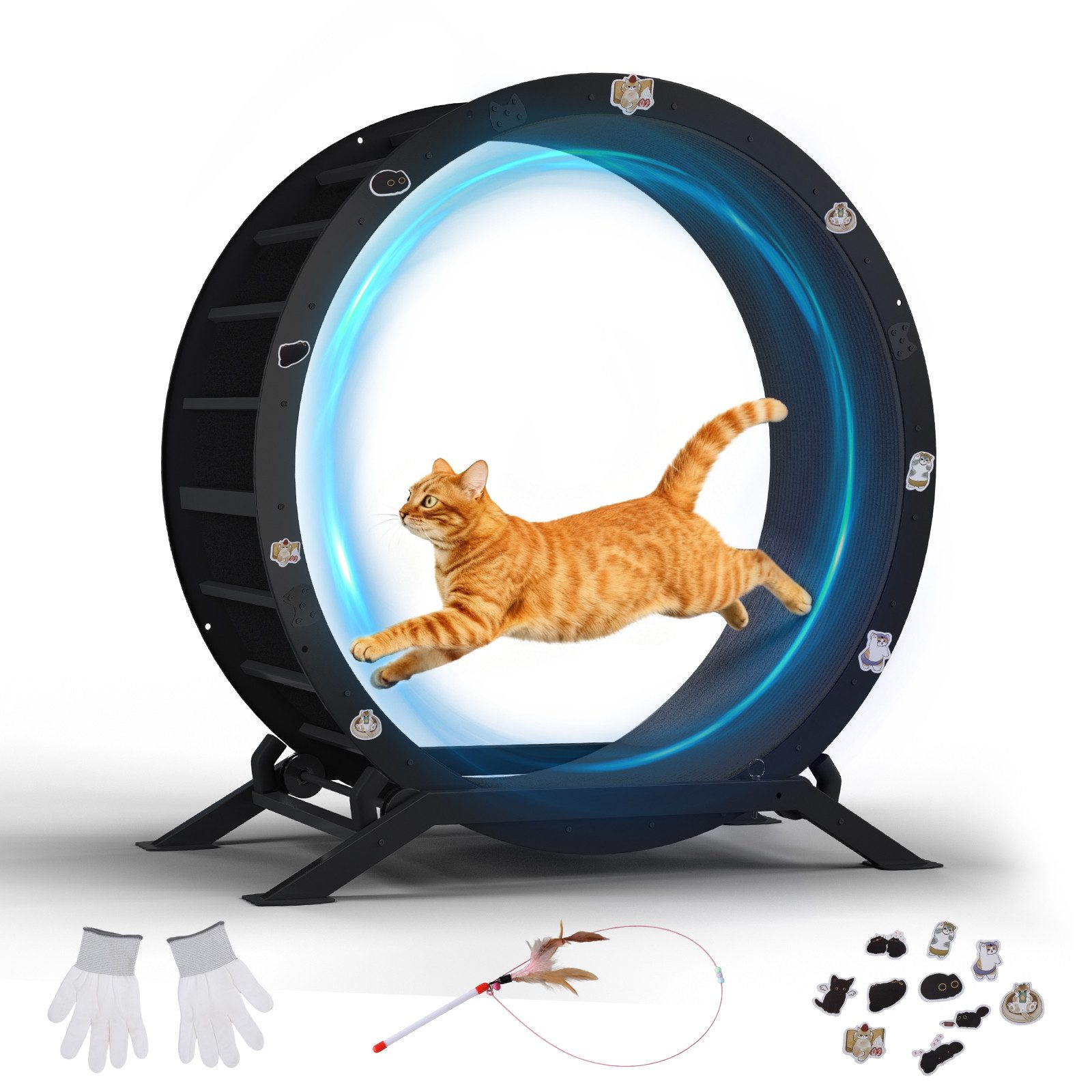 COMHOMA Tier-Intelligenzspielzeug Katzenlaufrad, laufrad Katze, Extra großer 100 cm ultraleises Laufrad, mit Abnehmbarer Teppich und Spielzeug