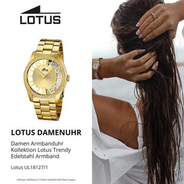 Lotus Quarzuhr Lotus Damen Uhr Fashion L18127/1, Damen Armbanduhr rund, Edelstahlarmband gold