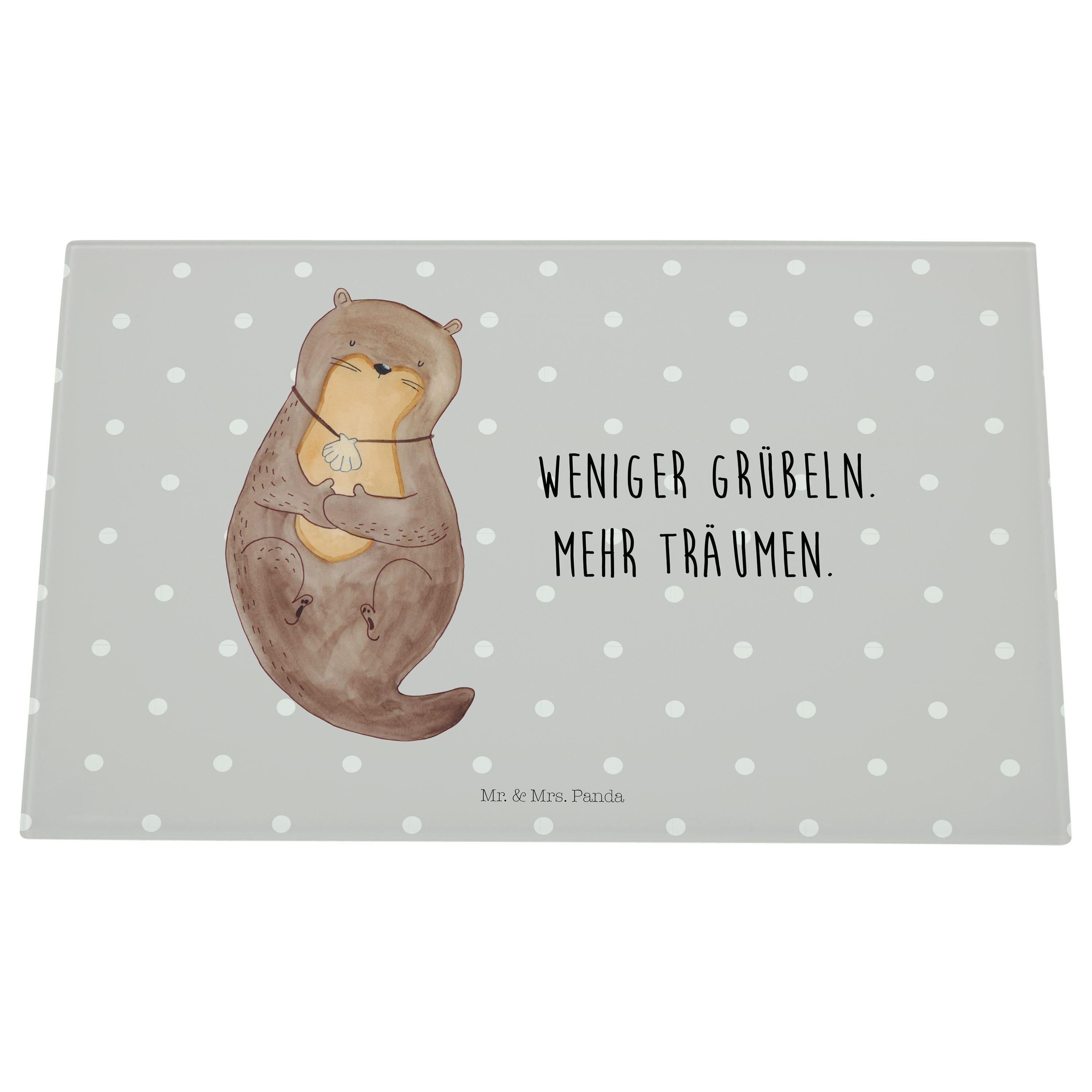 - Grau Geschenk, Mr. Büro, Muschelmedaillon Servierbrett (1-St) Pastell mit Panda Otter - Seeotter, Glas, Premium & Mrs.