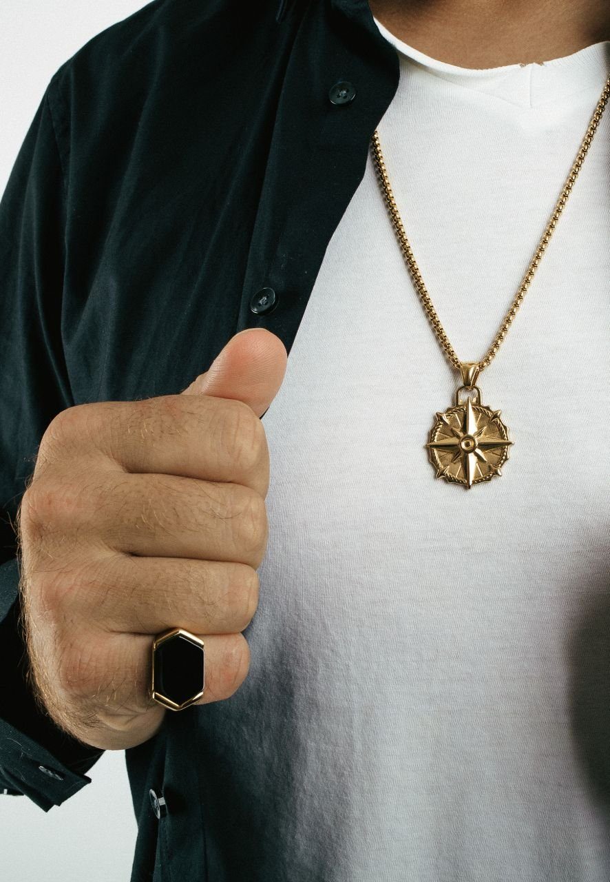 Akitsune Edelstahlkette Guidance Halskette Gold - Kompass 70 cm