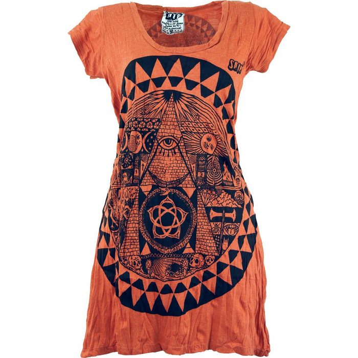 Guru-Shop T-Shirt Sure Long Shirt Minikleid Mandala - rostorange Goa Style alternative Bekleidung Festival