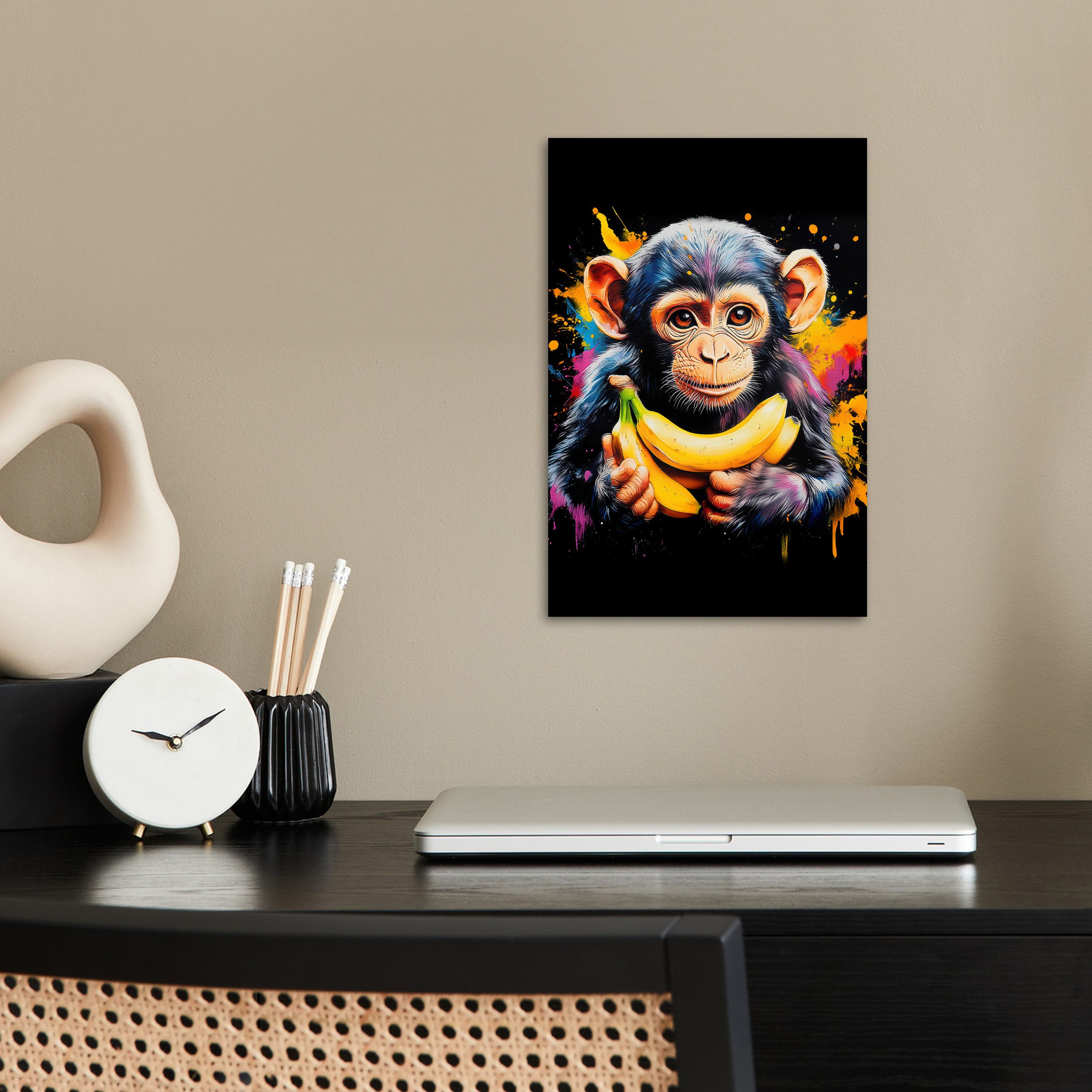 MuchoWow Poster Affe - Graffiti - Farbenfroh - Bananen - Modern, (1 St), Poster ohne Rahmen, Wandbild, Wandposter, 20x30 cm