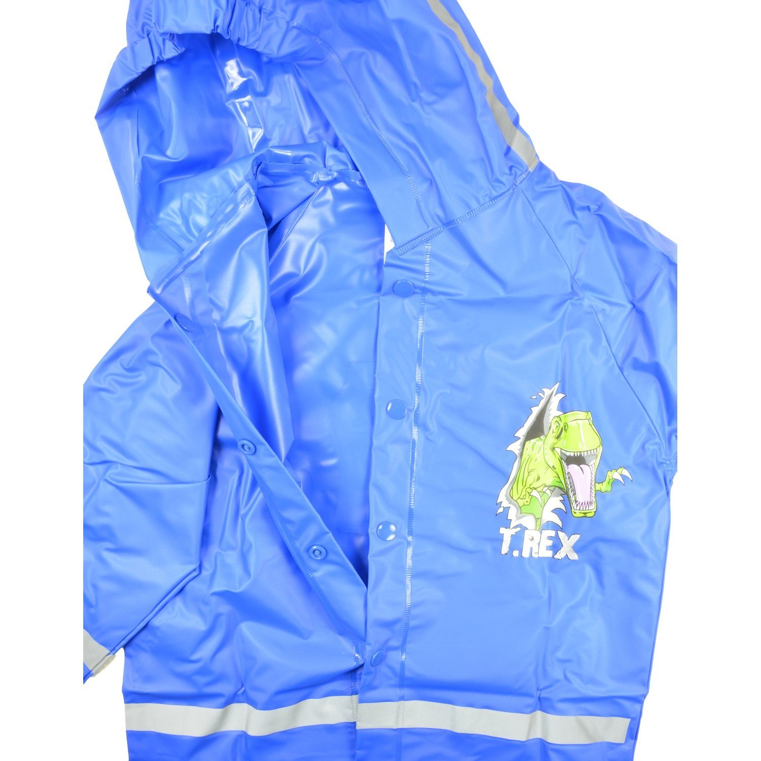 ReflektorstreifenT-Rex United Blau Kinder Kapuze Regenjacke mit Regenjacke Labels® und Jungen