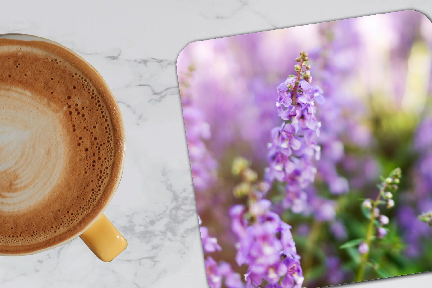 Tasse einem Lavendel für ganzem Korkuntersetzer, von MuchoWow Gläser, Glasuntersetzer, in Untersetzer, Zubehör Feld, Tischuntersetzer, 6-tlg., Nahaufnahme Glasuntersetzer