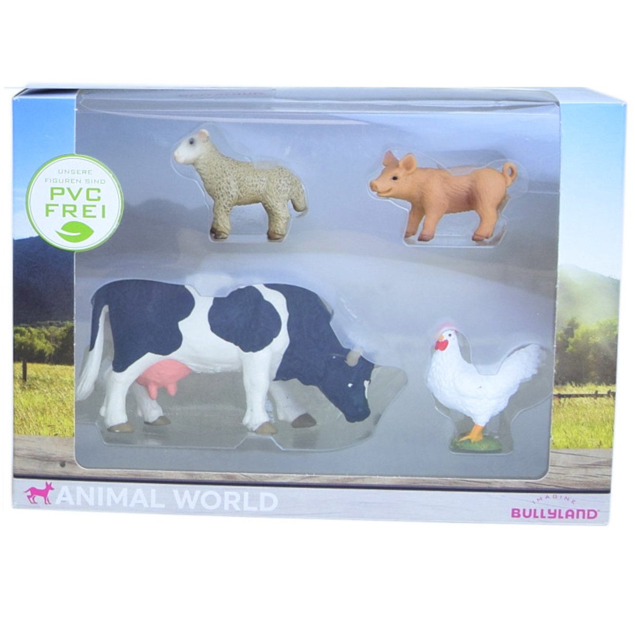 BULLYLAND Actionfigur Animal World Schaf Schwein Kuh Huhn PVC-frei Tierfiguren Kinder