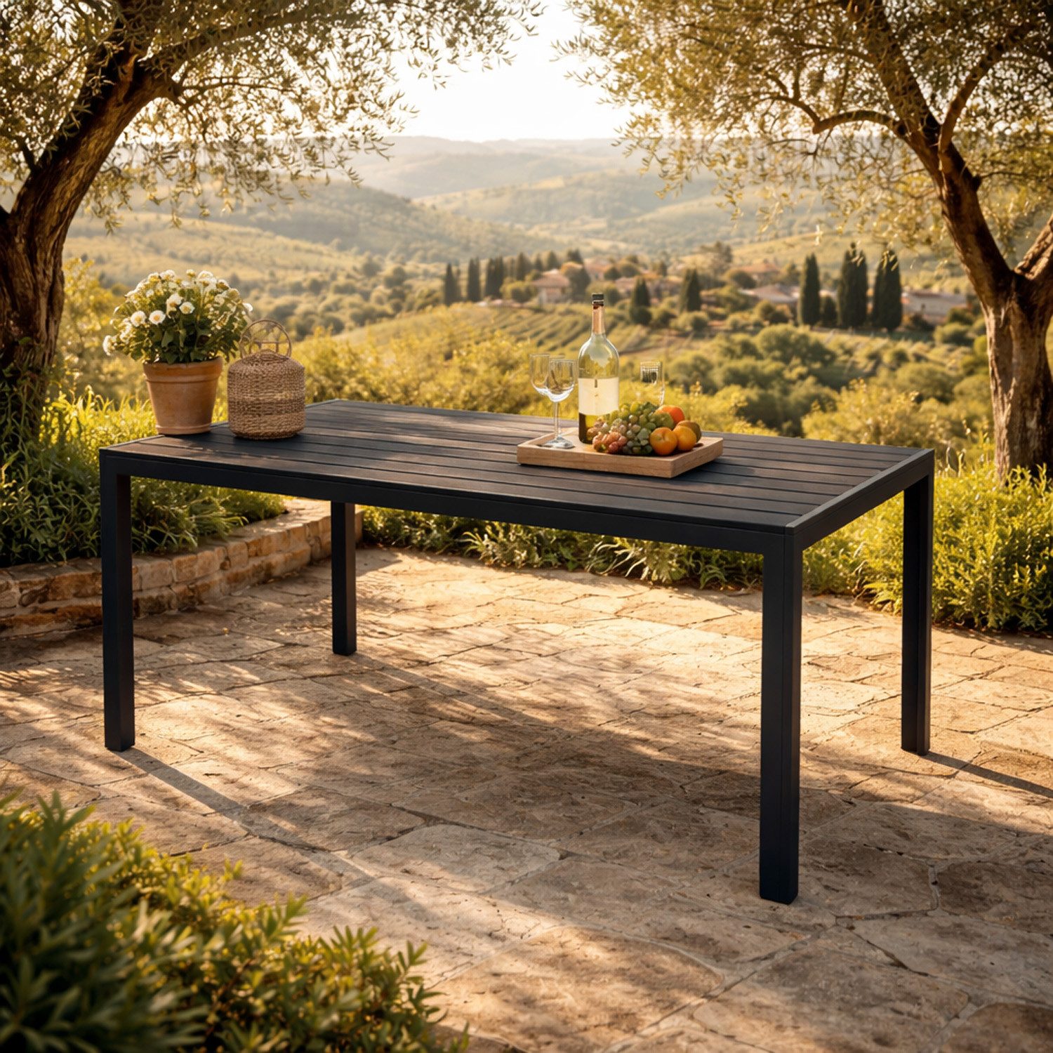 Mojawo Küchentisch Non-Wood Gartentisch Esstisch Aluminium anthrazit / schwarz L125xB70cm