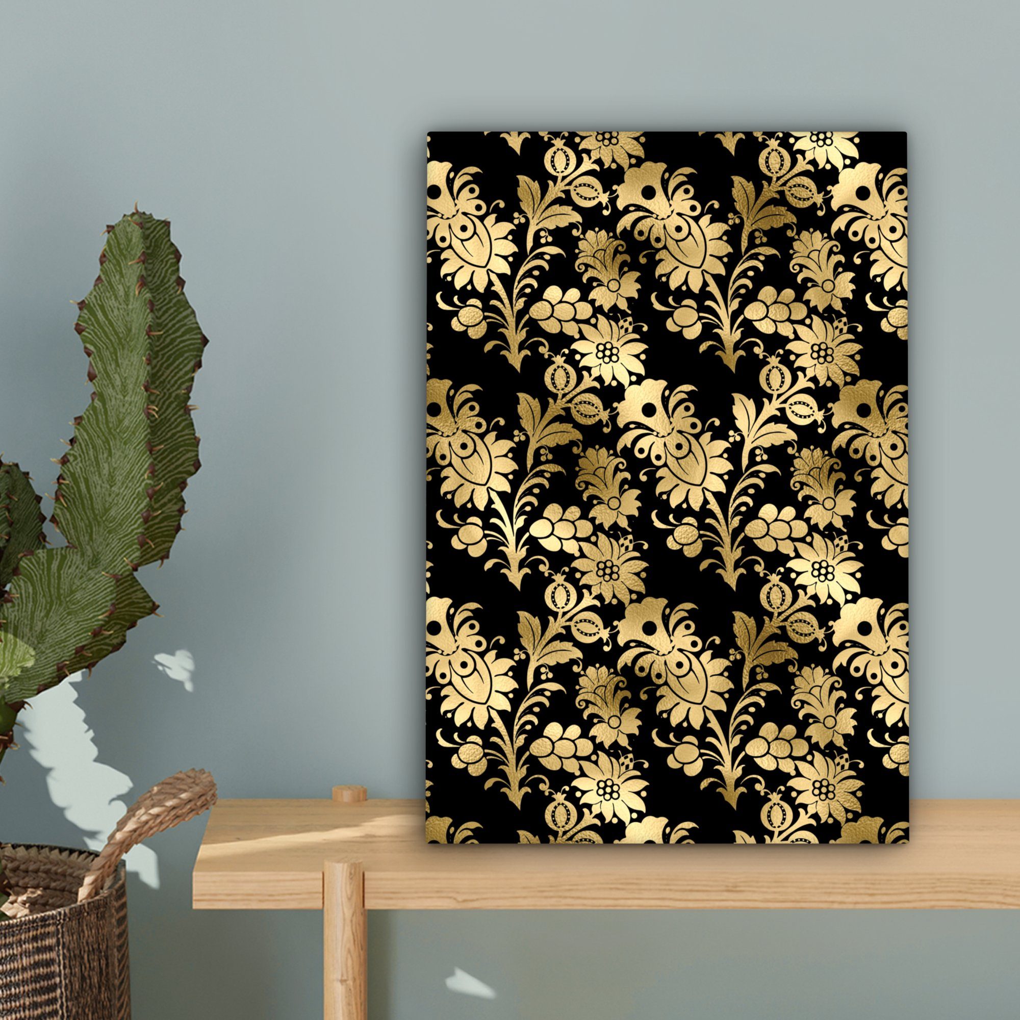 Muster OneMillionCanvasses® - - Zackenaufhänger, Gemälde, inkl. Leinwandbild Leinwandbild Gold, 20x30 fertig Blumen cm St), (1 bespannt