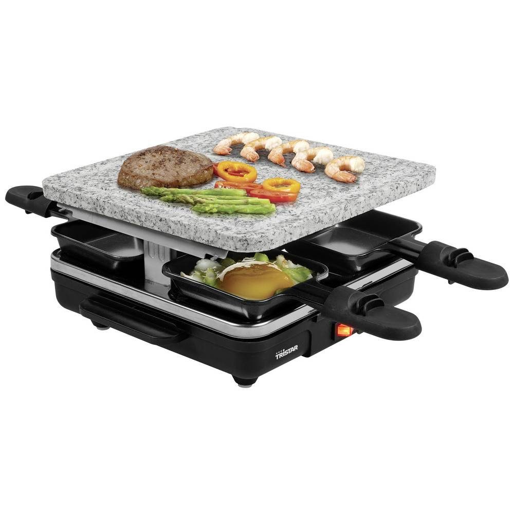 Tristar Raclette Raclette Steingrillplatte, Raclette RA-2745, Antihaftbeschichtung, Kontrollleuchte, 4 Pfännchen, mit Grillstein