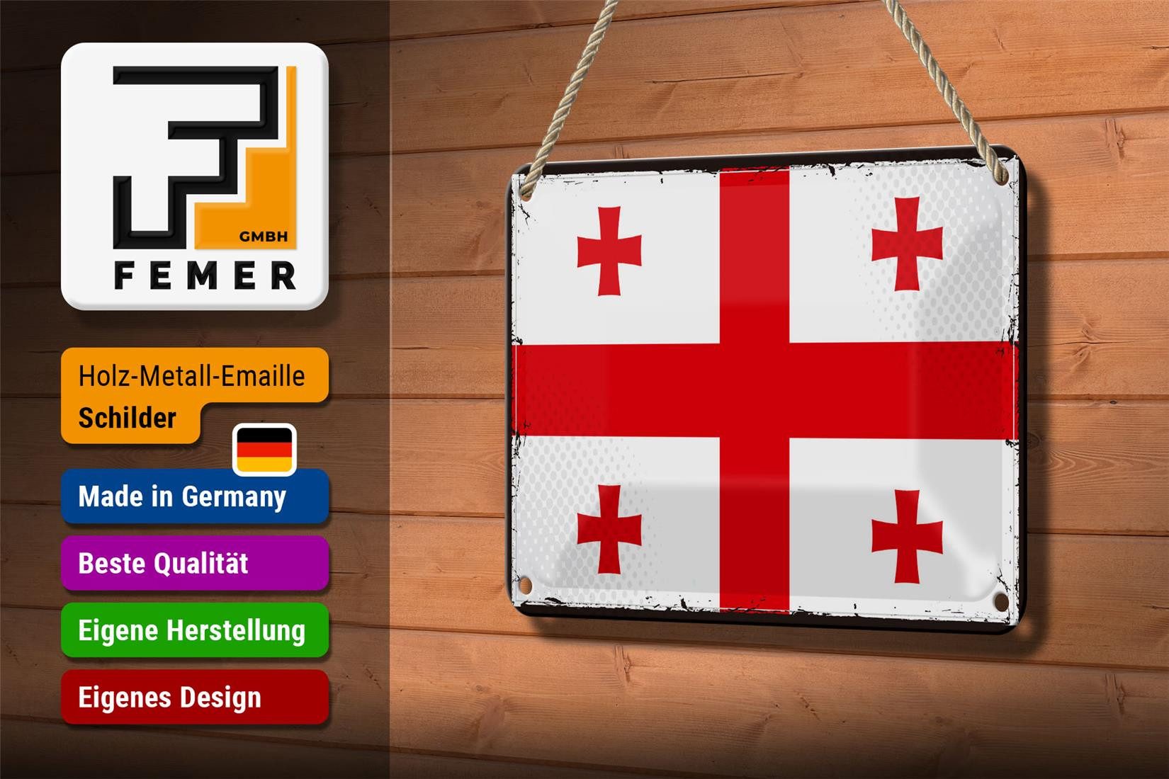 Femer GmbH Metallschild Flagge Georgiens 18x12cm Retro Flag of Georgia, (1 St), gewölbte Oberfläche, abgerundete Ecken, umgeschlagene Kanten