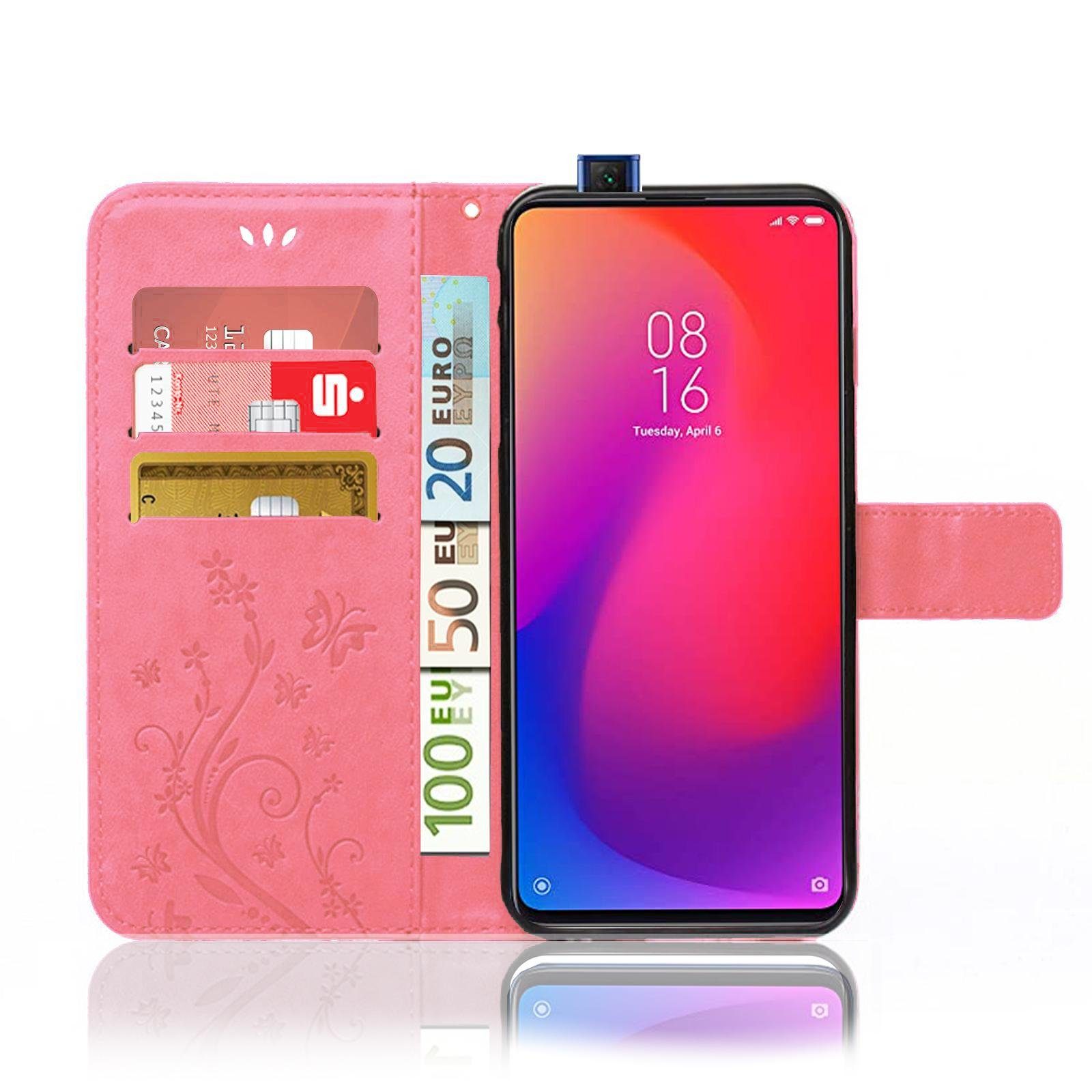 Numerva Handyhülle Bookstyle Flower für Xiaomi Mi 9T / Mi 9T Pro, Handy Tasche Schutzhülle Klapphülle Flip Cover mit Blumenmuster